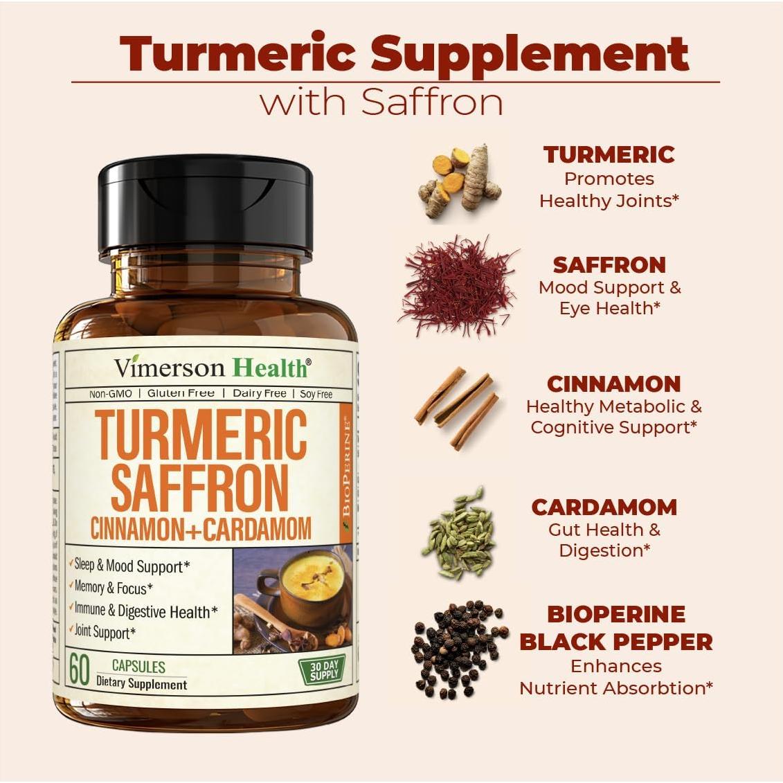 Suplemento de Azafrán y Cúrcuma Vimerson Health 60 Cápsulas