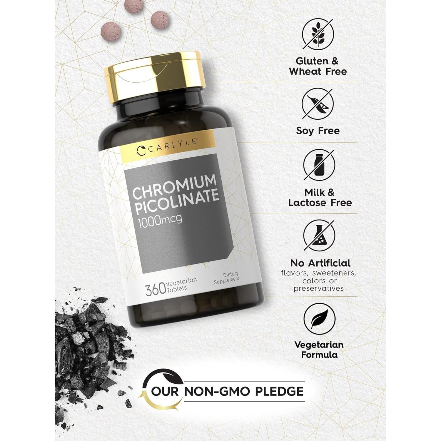 Carlyle Picolinato de Cromo 1000 mcg 360 Tabletas Vegetariano