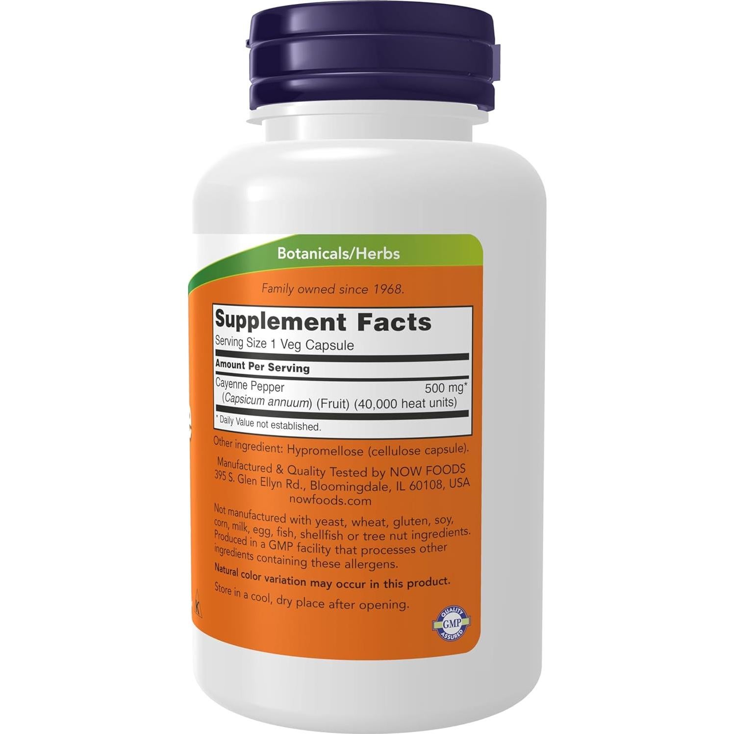 Suplemento Herbal NOW Cayena 500 mg 100 Cápsulas Veganas