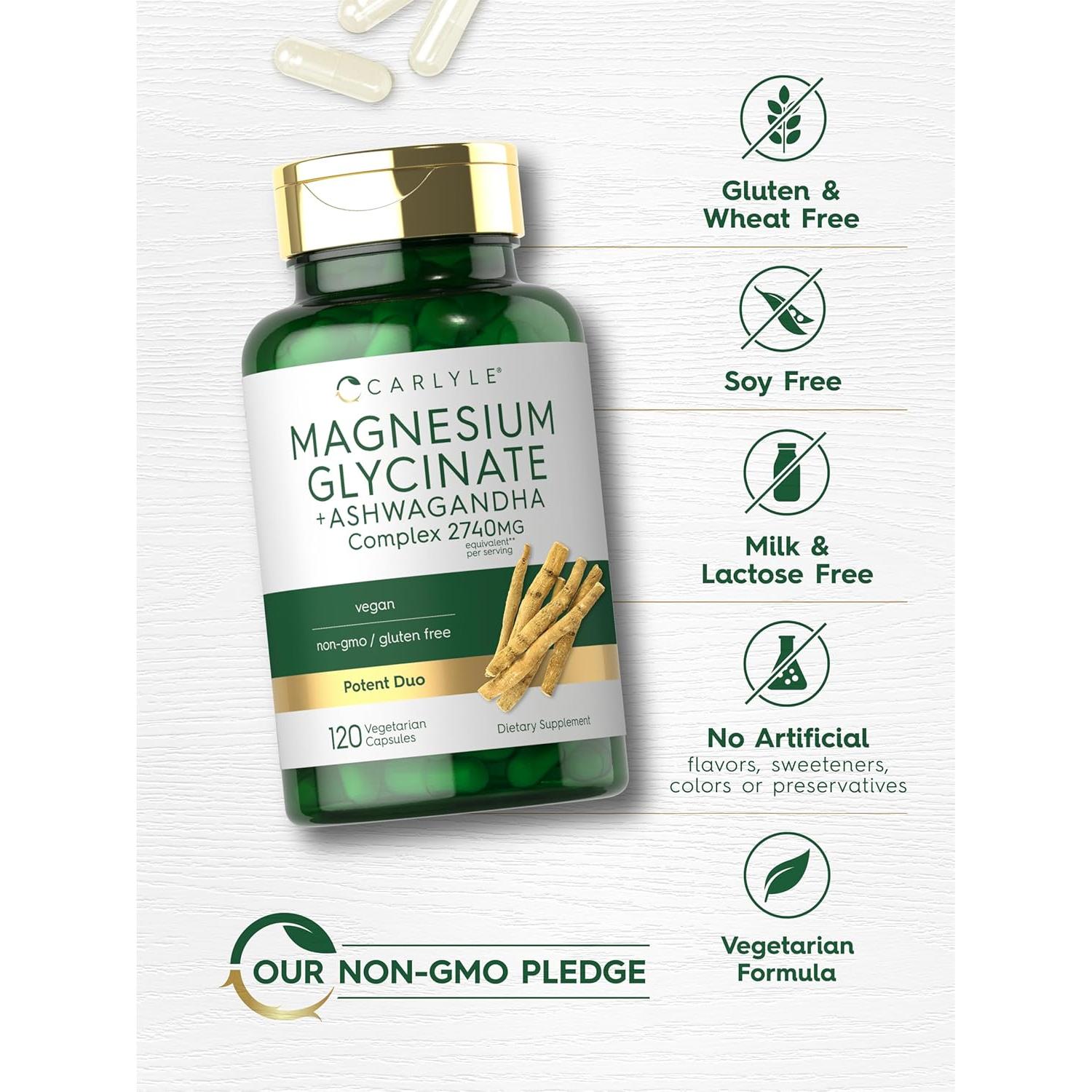 Cápsulas Vegetarianas de Glicinato de Magnesio + Ashwagandha 120u