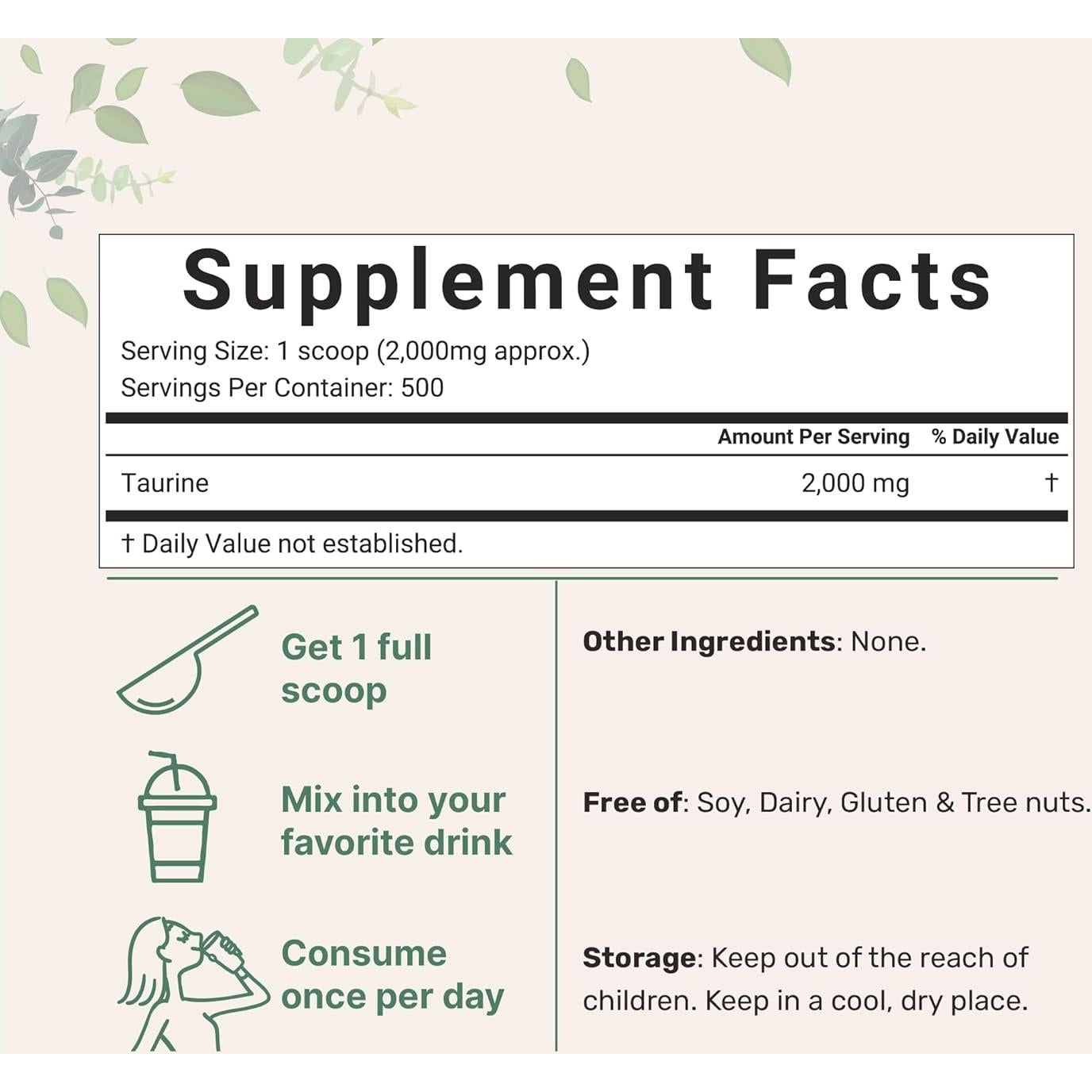 Suplemento de Taurina en Polvo Micro Ingredients 1kg 2000mg