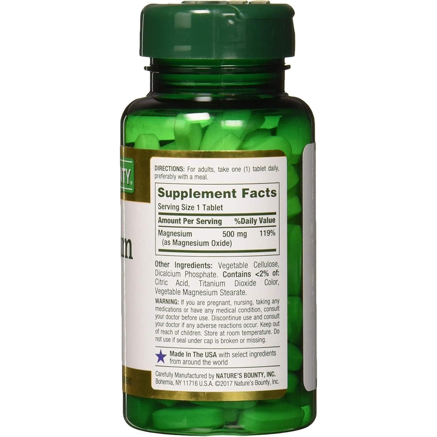 Tabletas de Magnesio Nature's Bounty 500 mg 100 Unidades