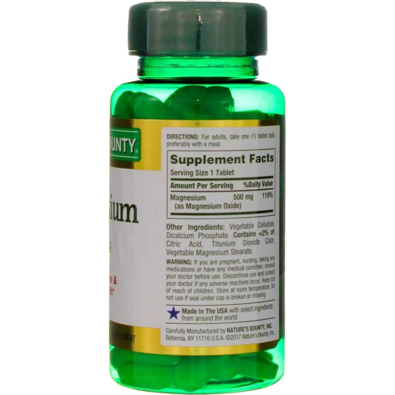 Tabletas de Magnesio Nature's Bounty 500 mg 100 Unidades