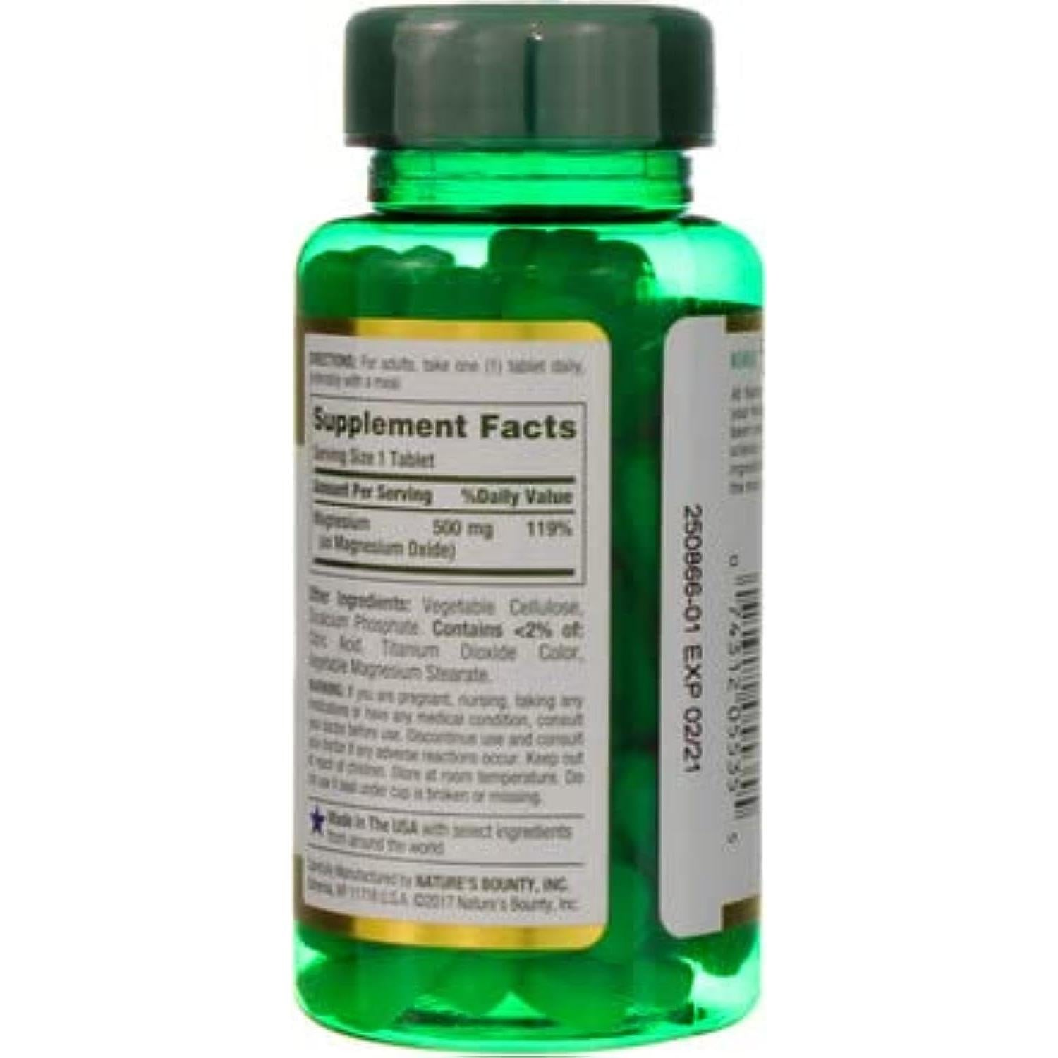 Tabletas de Magnesio Nature's Bounty 500 mg 100 Unidades