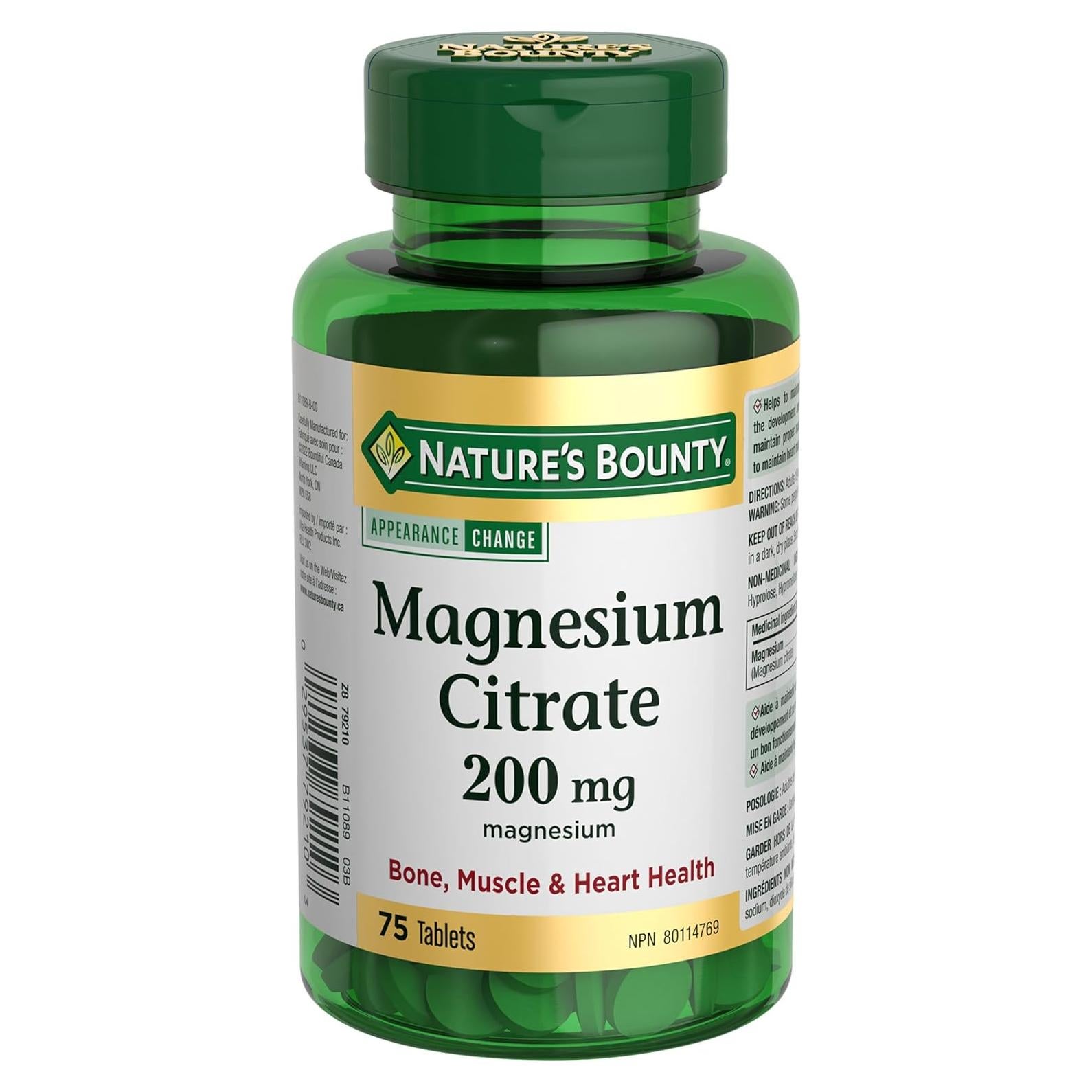 Citrato de Magnesio Nature's Bounty 200 mg 75 Tabletas