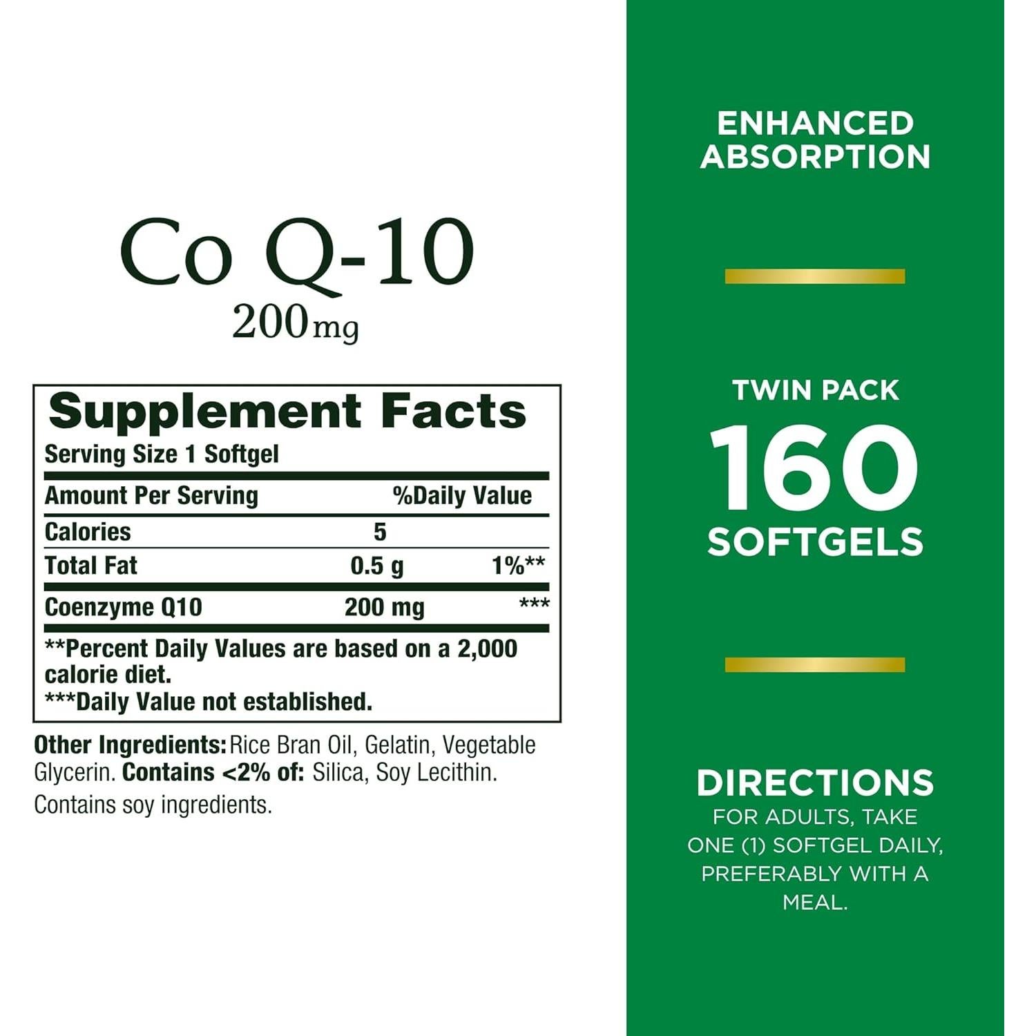 Nature's Bounty CoQ10 200 mg Softgels Doble Paquete 160 Unidades