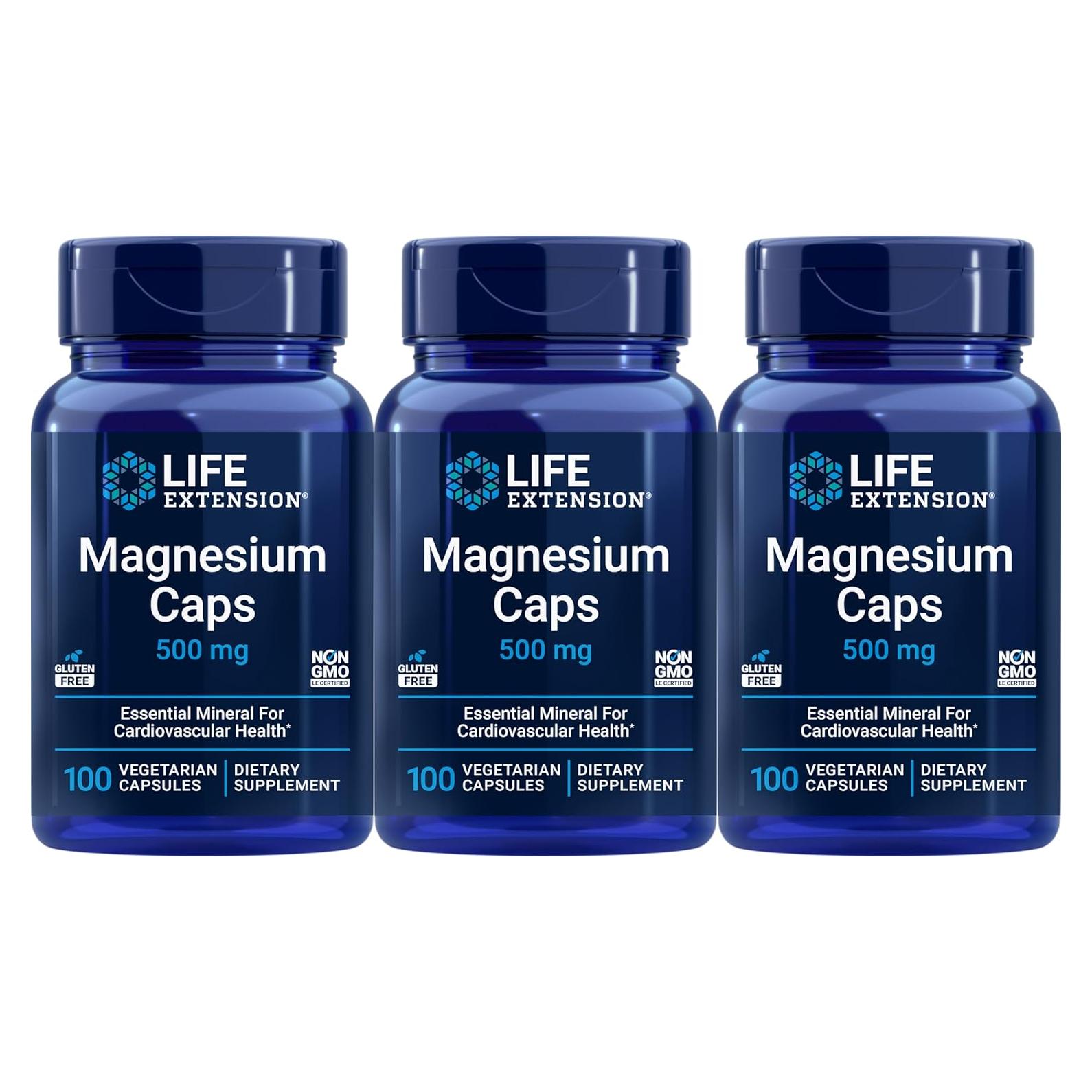 Suplemento de Magnesio Life Extension 500 mg 300 Cápsulas Vegetarianas