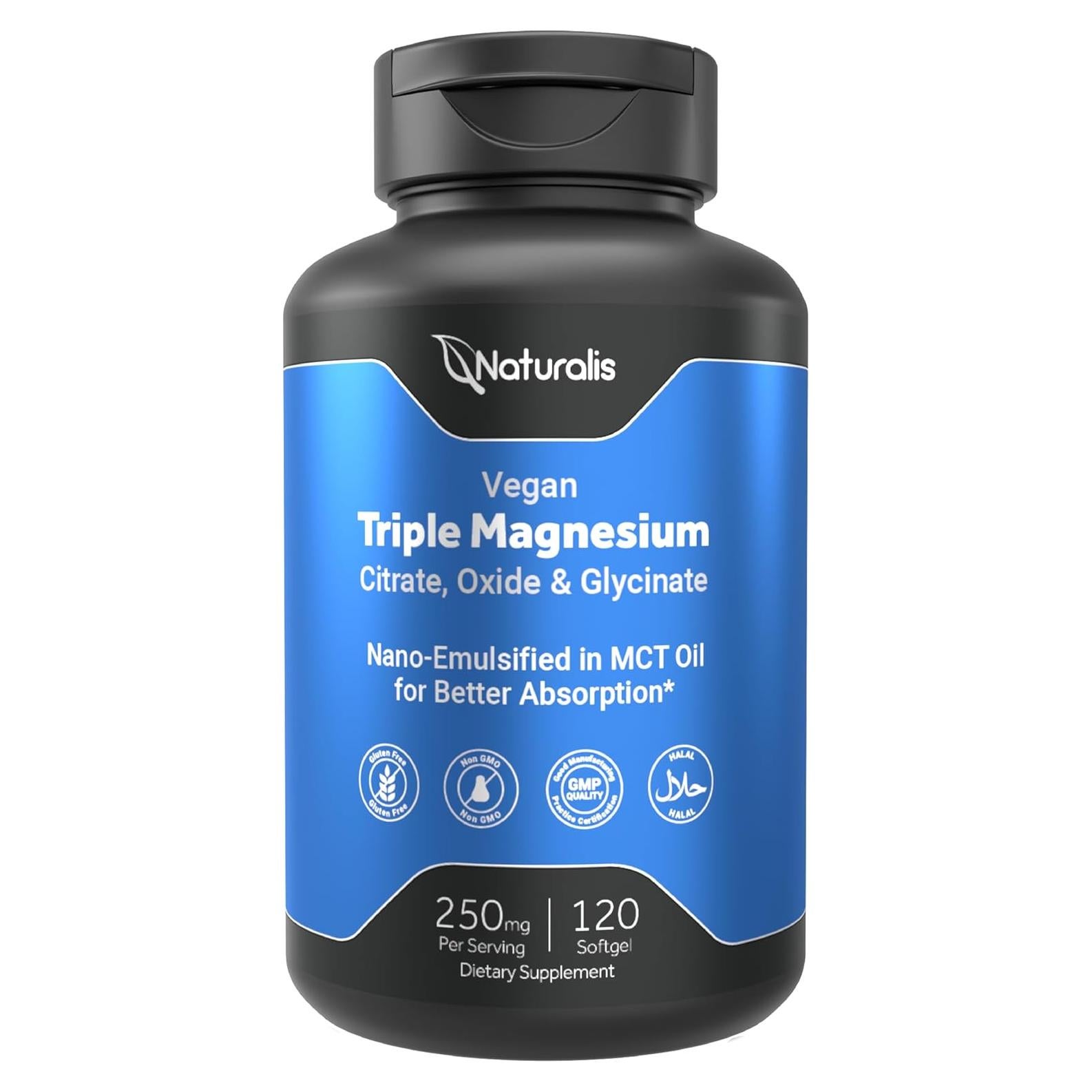 Complejo de Magnesio Triple Naturalis 250mg 120 Cápsulas Veganas