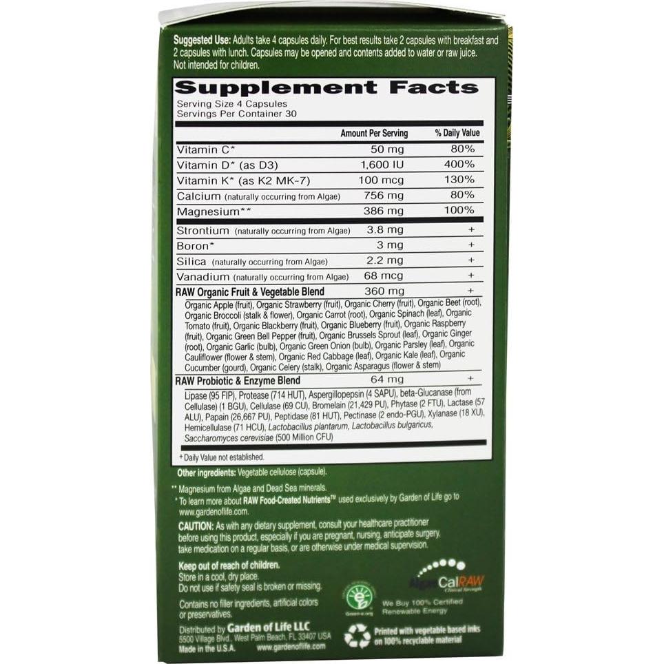 Cápsulas Vegetarianas de Calcio RAW Jardín de la Vida 120 Unidades