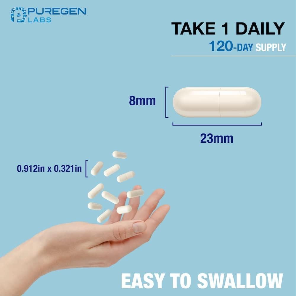 Glicinato de Magnesio 500mg Puregen Labs 120 Cápsulas Vegetales