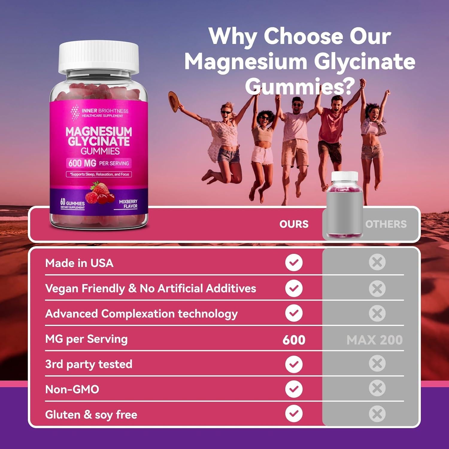 Gomitas de Glicinato de Magnesio Brillo Interior 600mg 60 Unidades