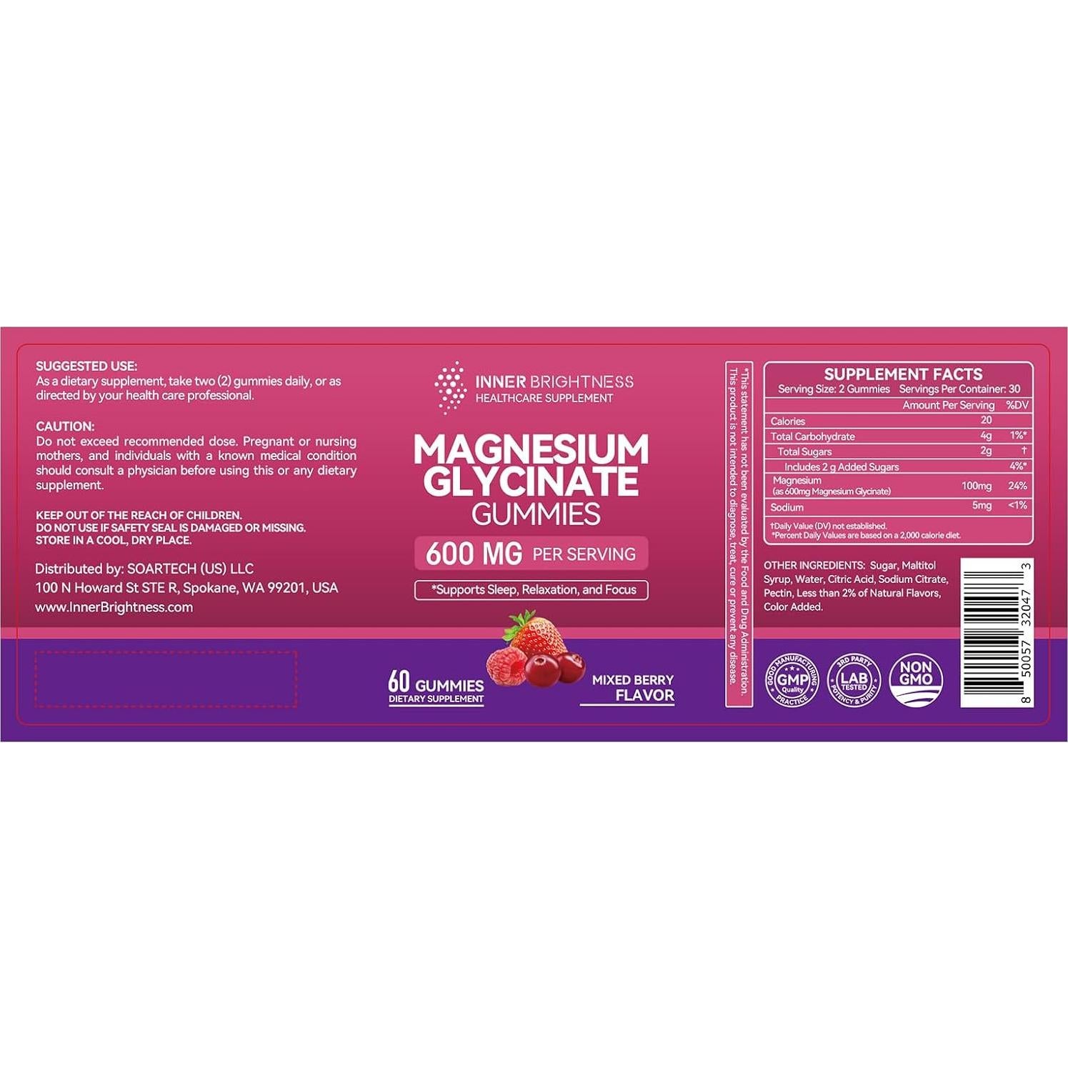 Gomitas de Glicinato de Magnesio Brillo Interior 600mg 60 Unidades