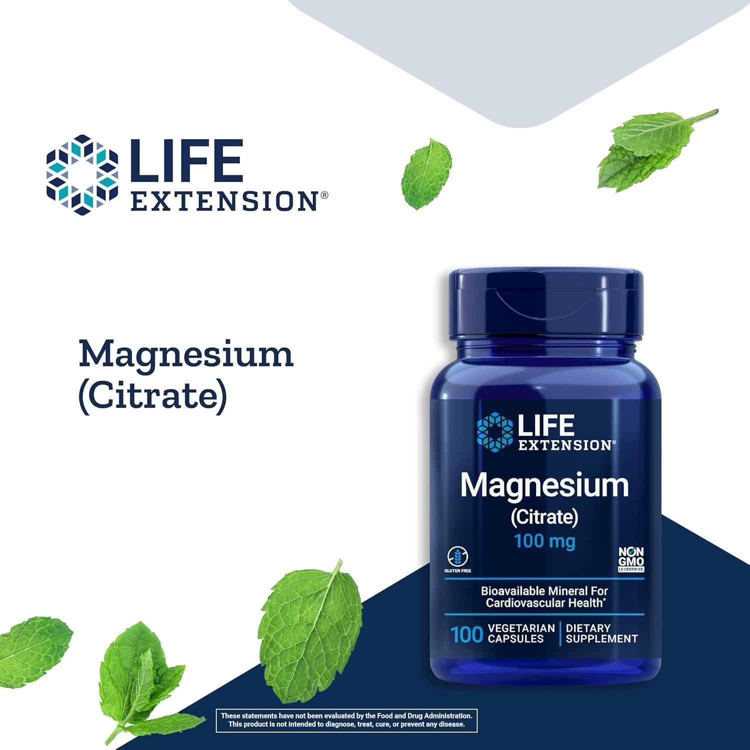 Suplemento de Magnesio Life Extension 100mg y 500mg Cápsulas
