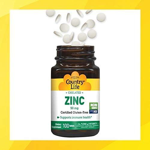 Country Life Zinc Quelado 50 mg - Suplemento Inmunológico Vegano 100 Tabletas