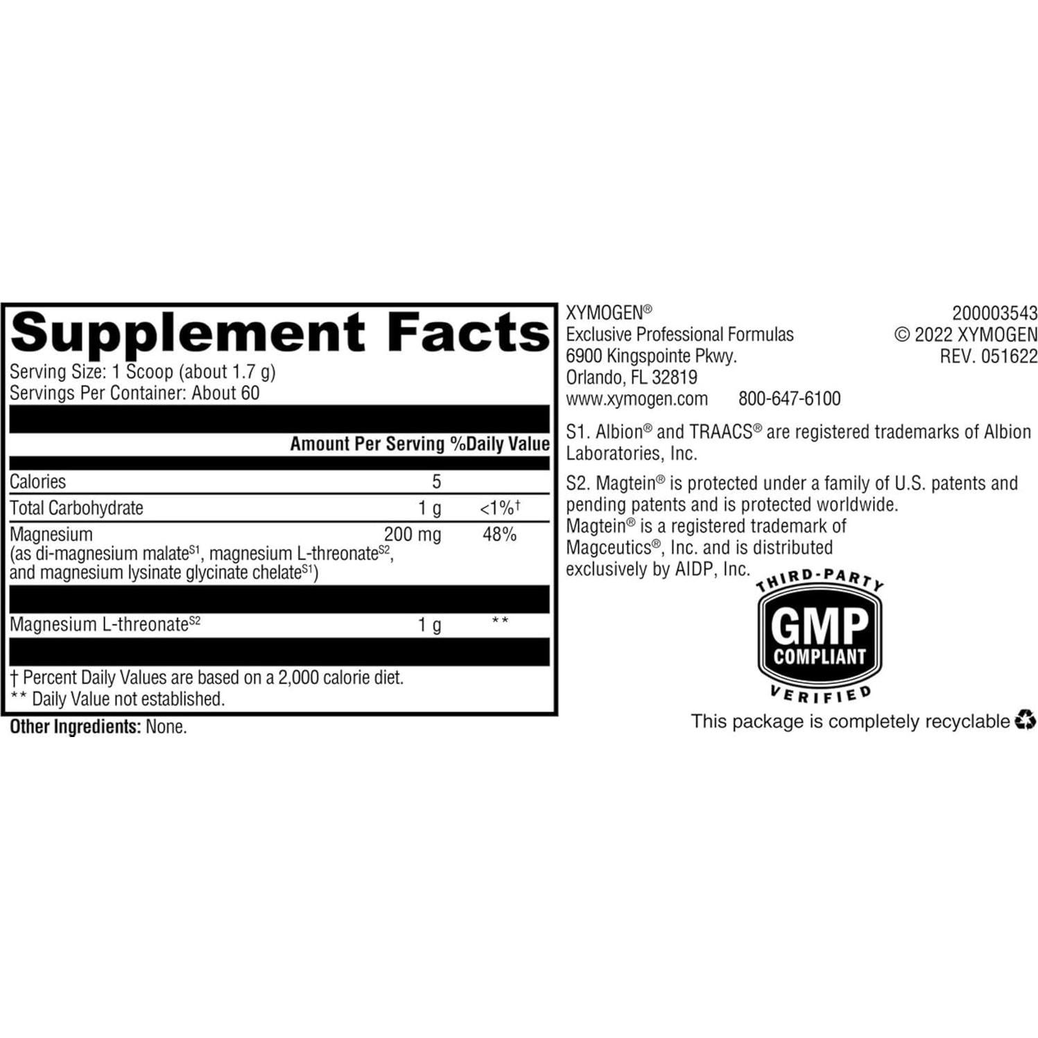 Polvo de Magnesio Quelado Xymogen OptiMag Neuro 60 Porciones