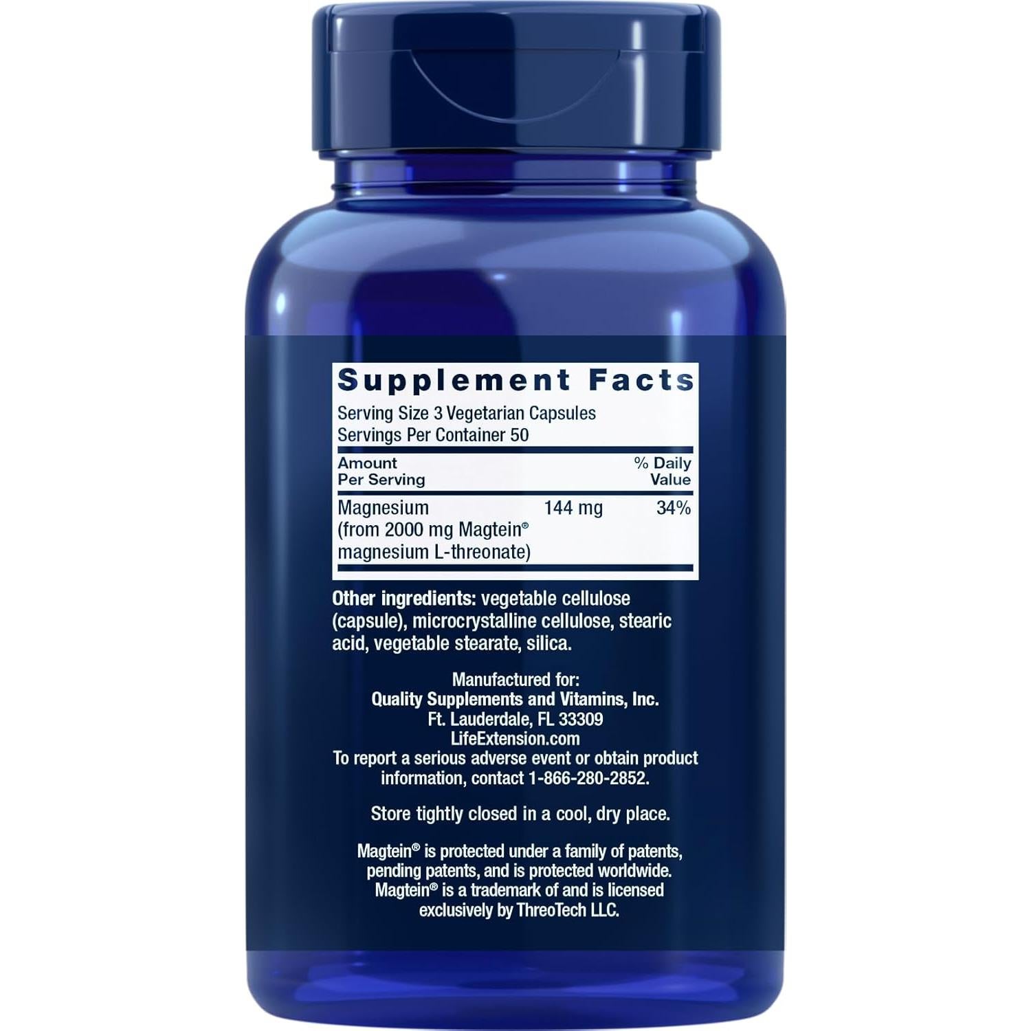 Suplemento de Magnesio L-Treonato Life Extension 150 Cápsulas