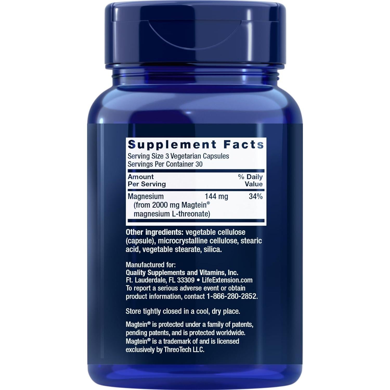 Suplemento de Magnesio L-Treonato Life Extension 90 Cápsulas