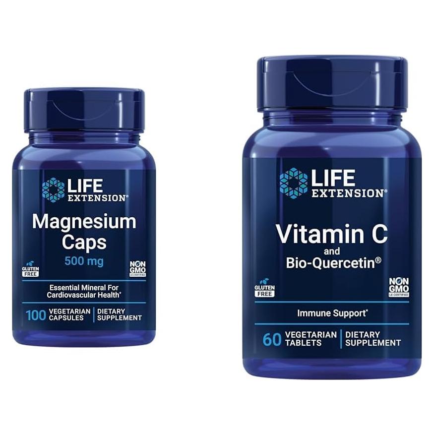 Cápsulas de Magnesio Life Extension 500mg + Vitamina C 1000mg