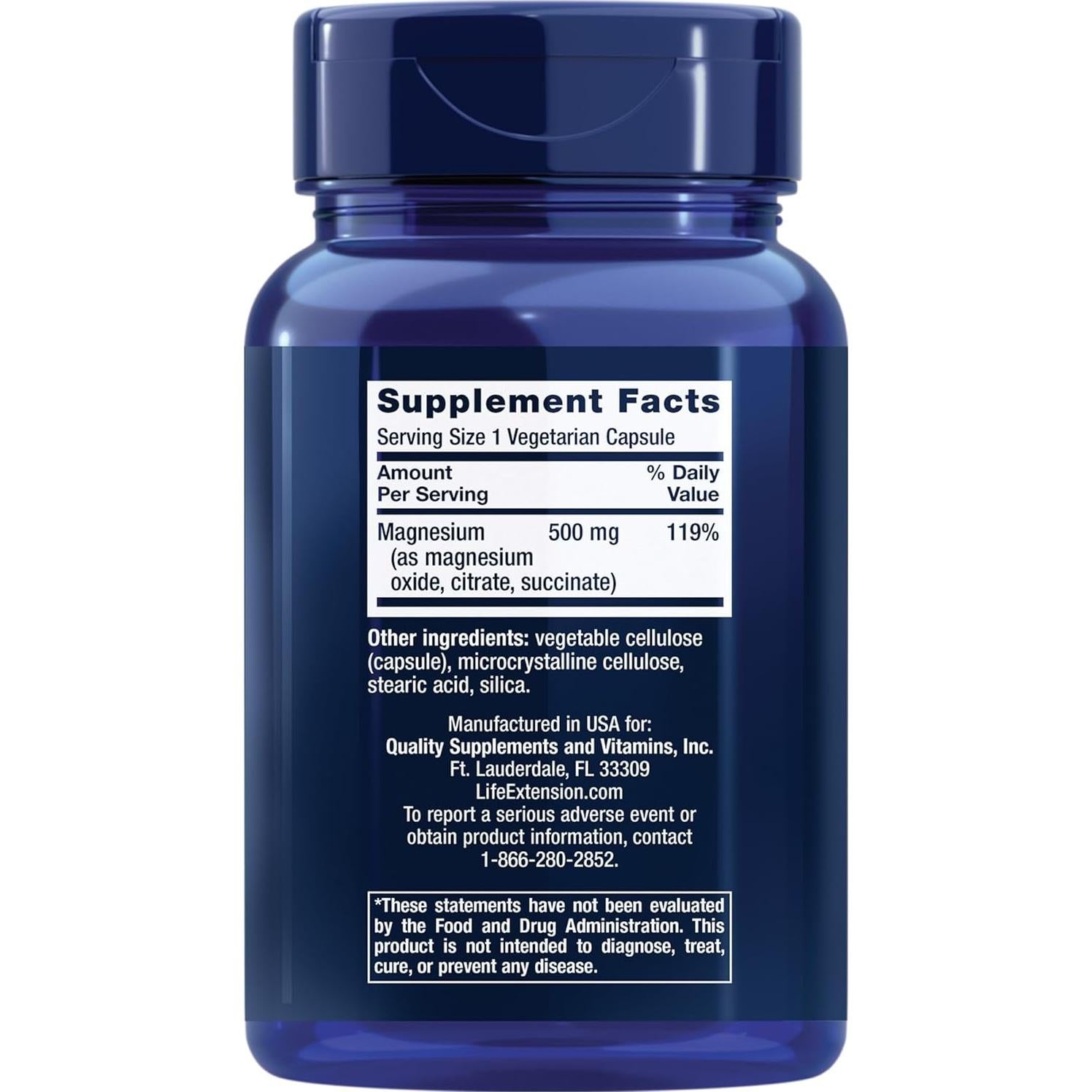 Cápsulas de Magnesio Life Extension 500mg + Vitamina C 1000mg