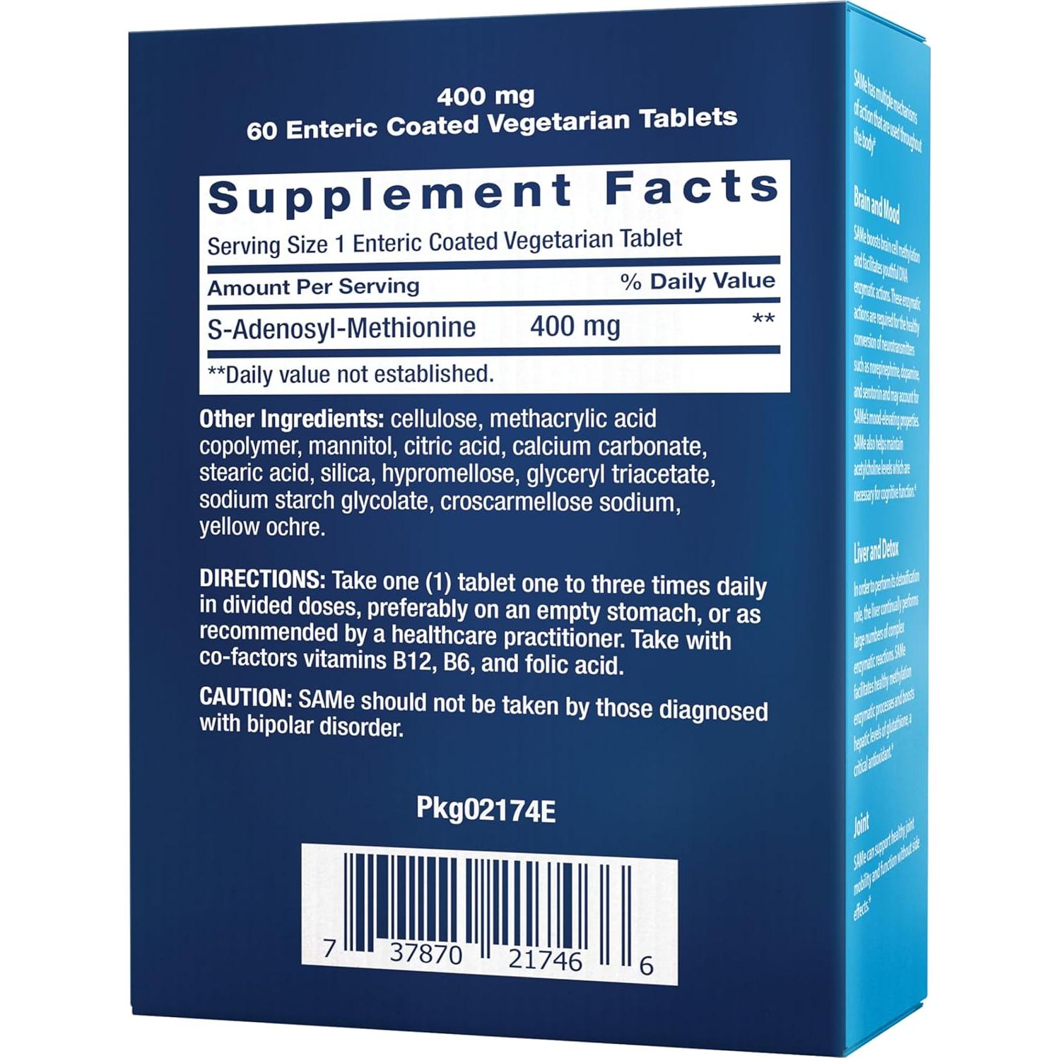 Suplementos de SAMe 400mg y Magnesio L-Treonato 90 cápsulas