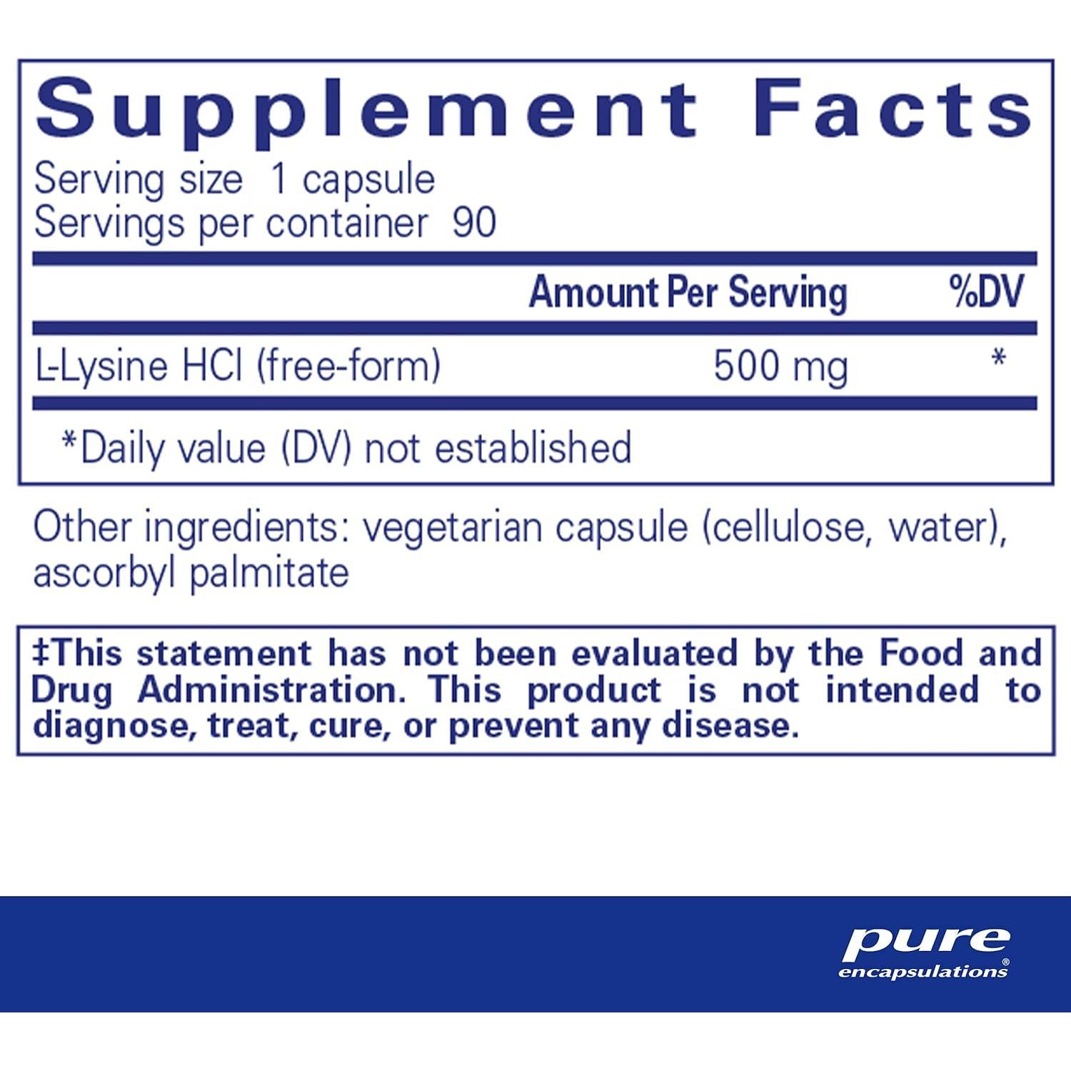 Suplemento L-Lisina Pure Encapsulations - 90 Cápsulas