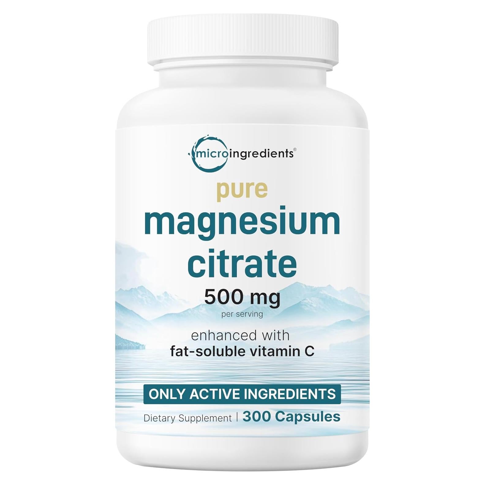 Suplemento de Citrato de Magnesio Puro 500mg con Vitamina C 300 Cápsulas