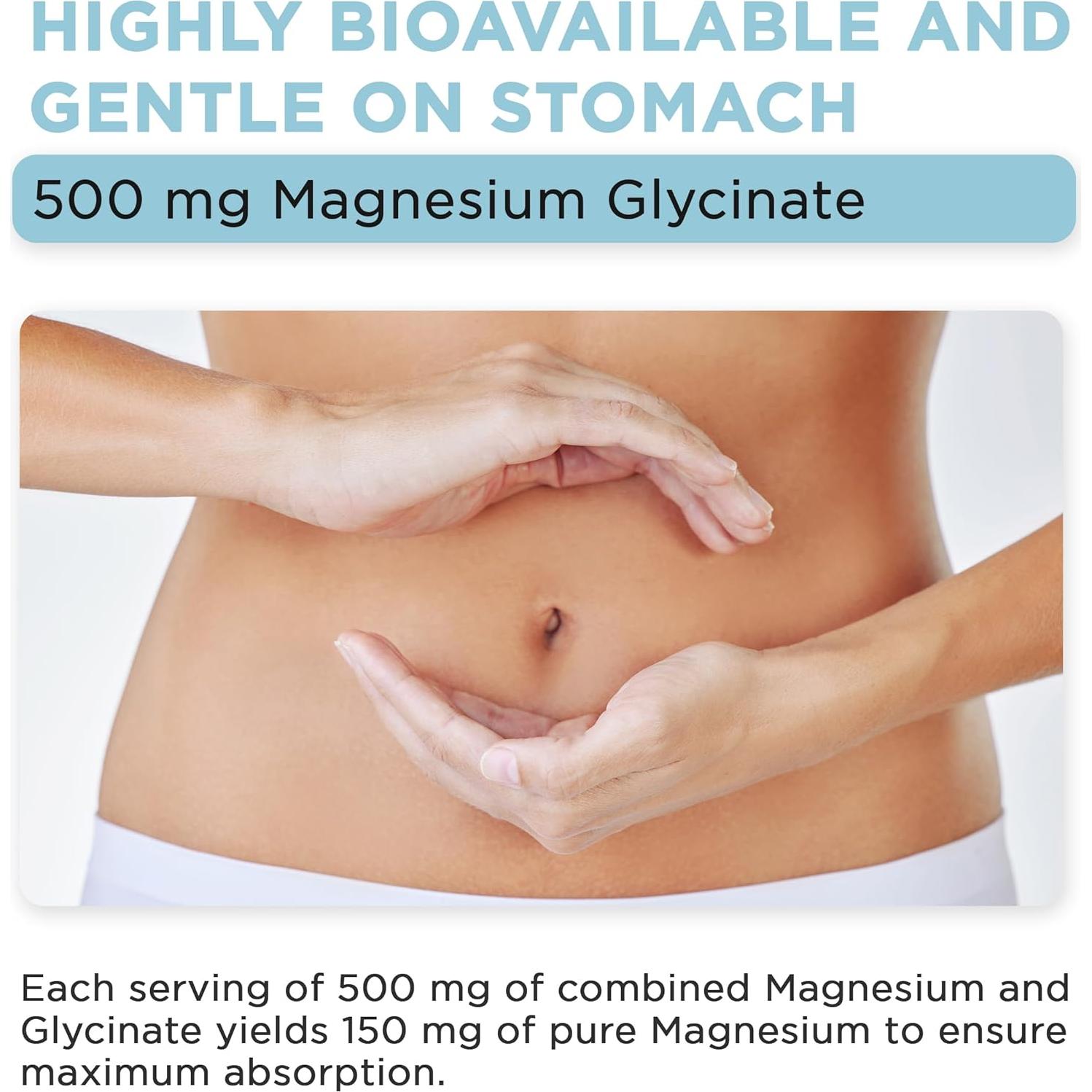 Suplemento de Magnesio Glicinato 500mg Vitaminas Vitales - 180 Cápsulas Veganas