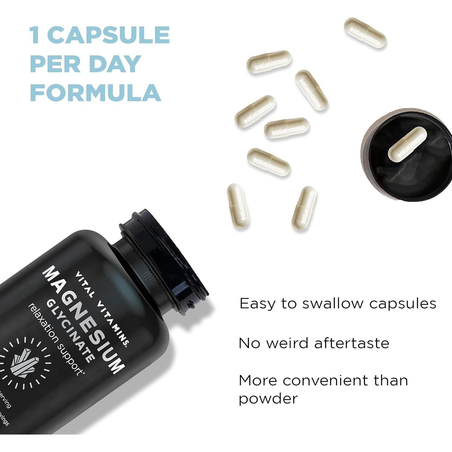 Suplemento de Magnesio Glicinato 500mg Vitaminas Vitales - 180 Cápsulas Veganas