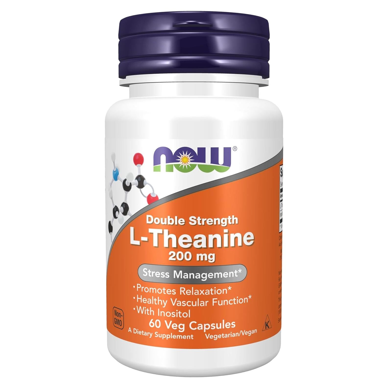 Suplemento L-Teanina 200 mg con Inositol NOW Foods 60 Cápsulas Veganas