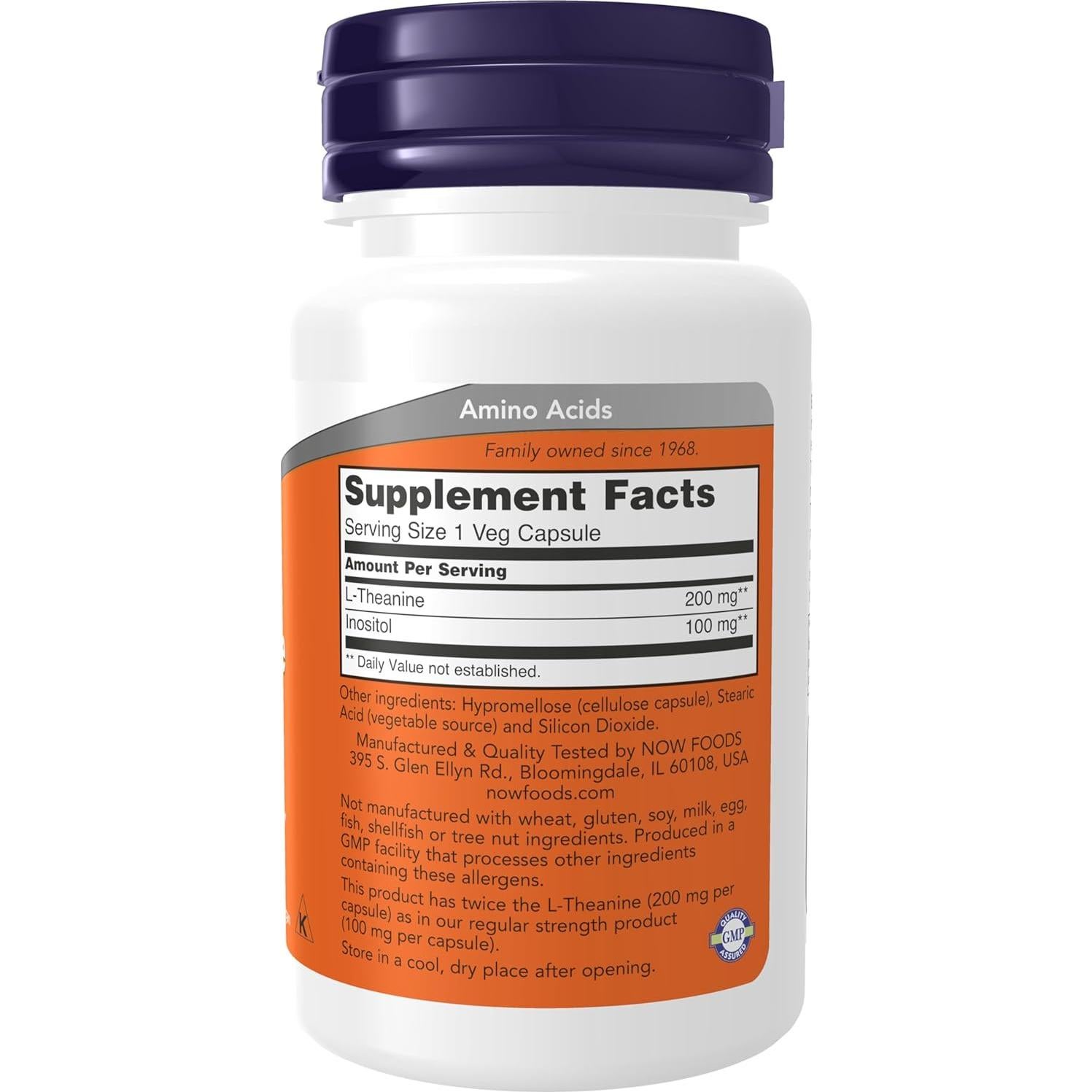 Suplemento L-Teanina 200 mg con Inositol NOW Foods 60 Cápsulas Veganas