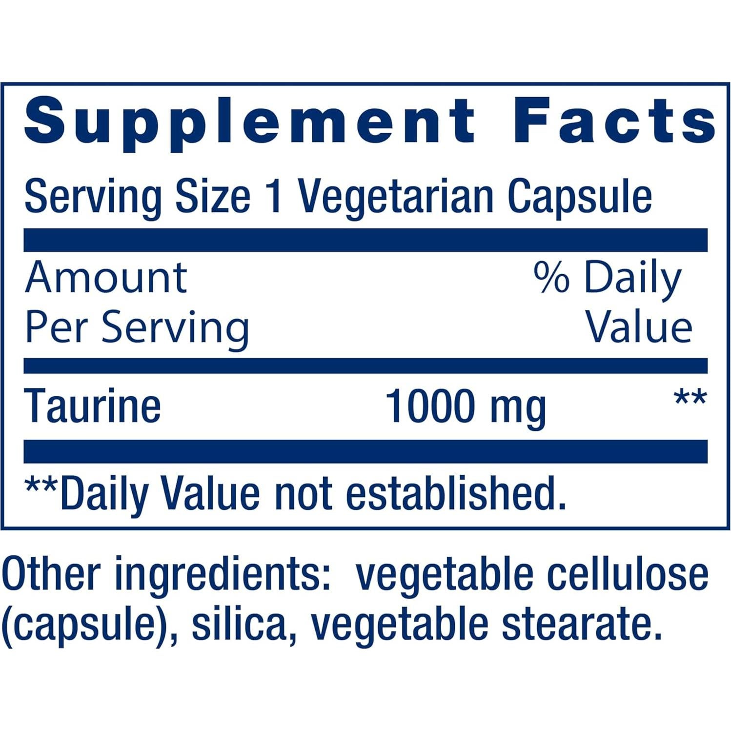 Suplemento de Taurina Life Extension 1000 mg 90 Cápsulas
