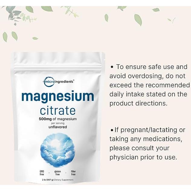 Citrato de Magnesio en Polvo Micro Ingredients 0.9kg Puro Vegano