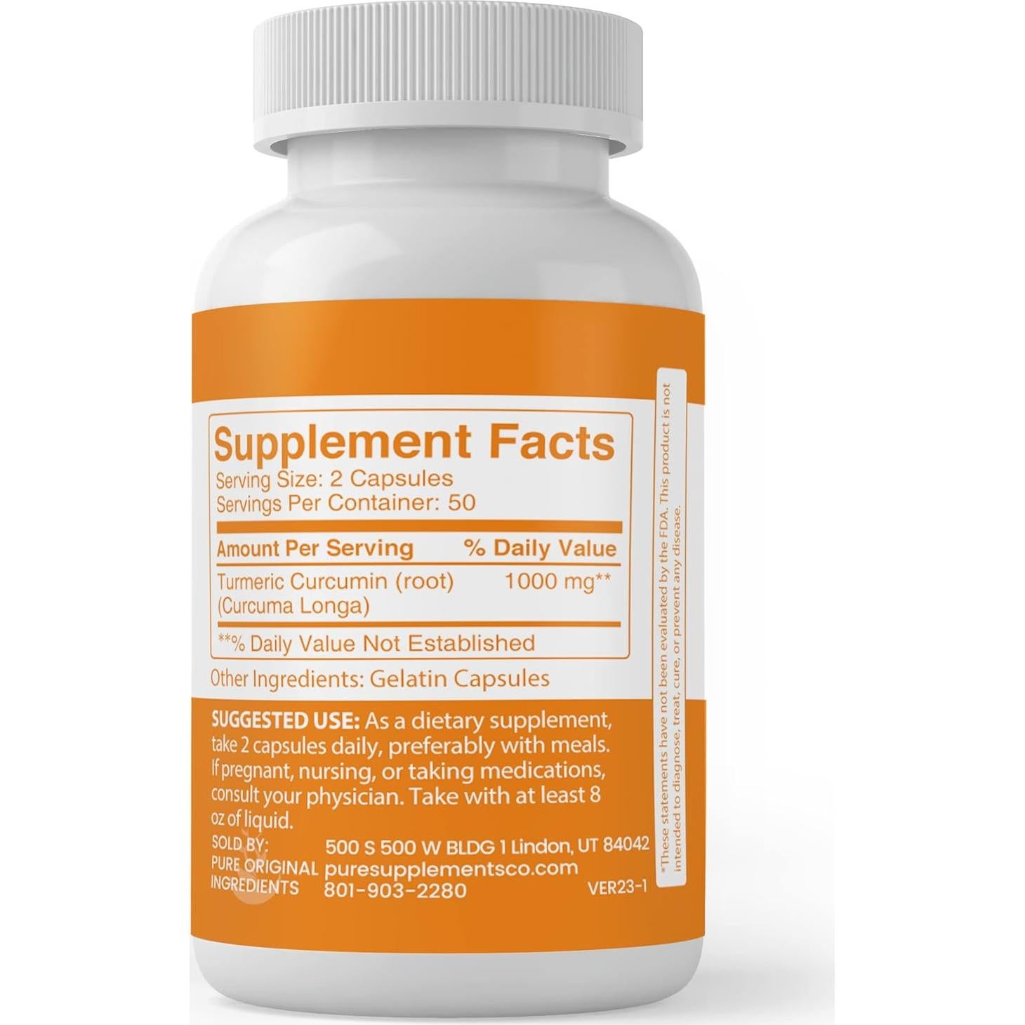 Cápsulas de Cúrcuma Curcumina Ingredientes Originales 100 Unidades