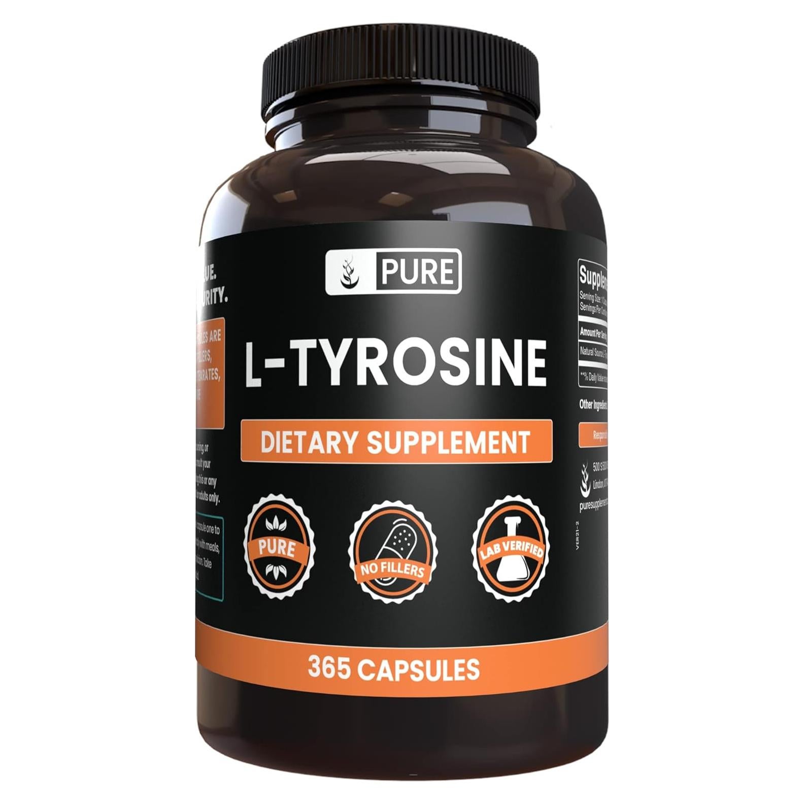 L-Tirosina 365 Cápsulas Ingredientes Originales Puros