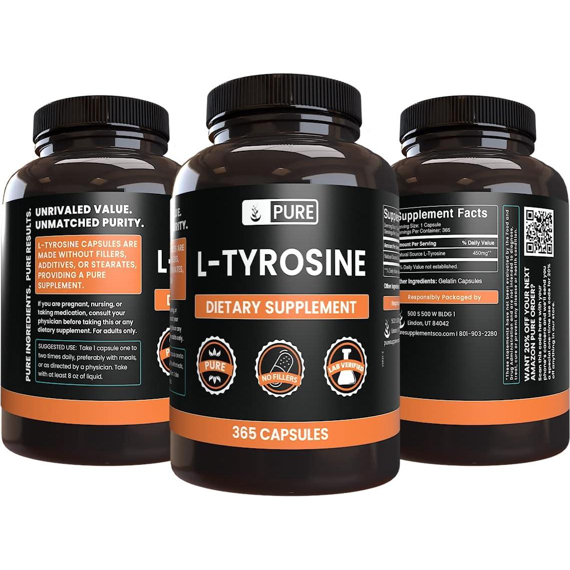 L-Tirosina 365 Cápsulas Ingredientes Originales Puros