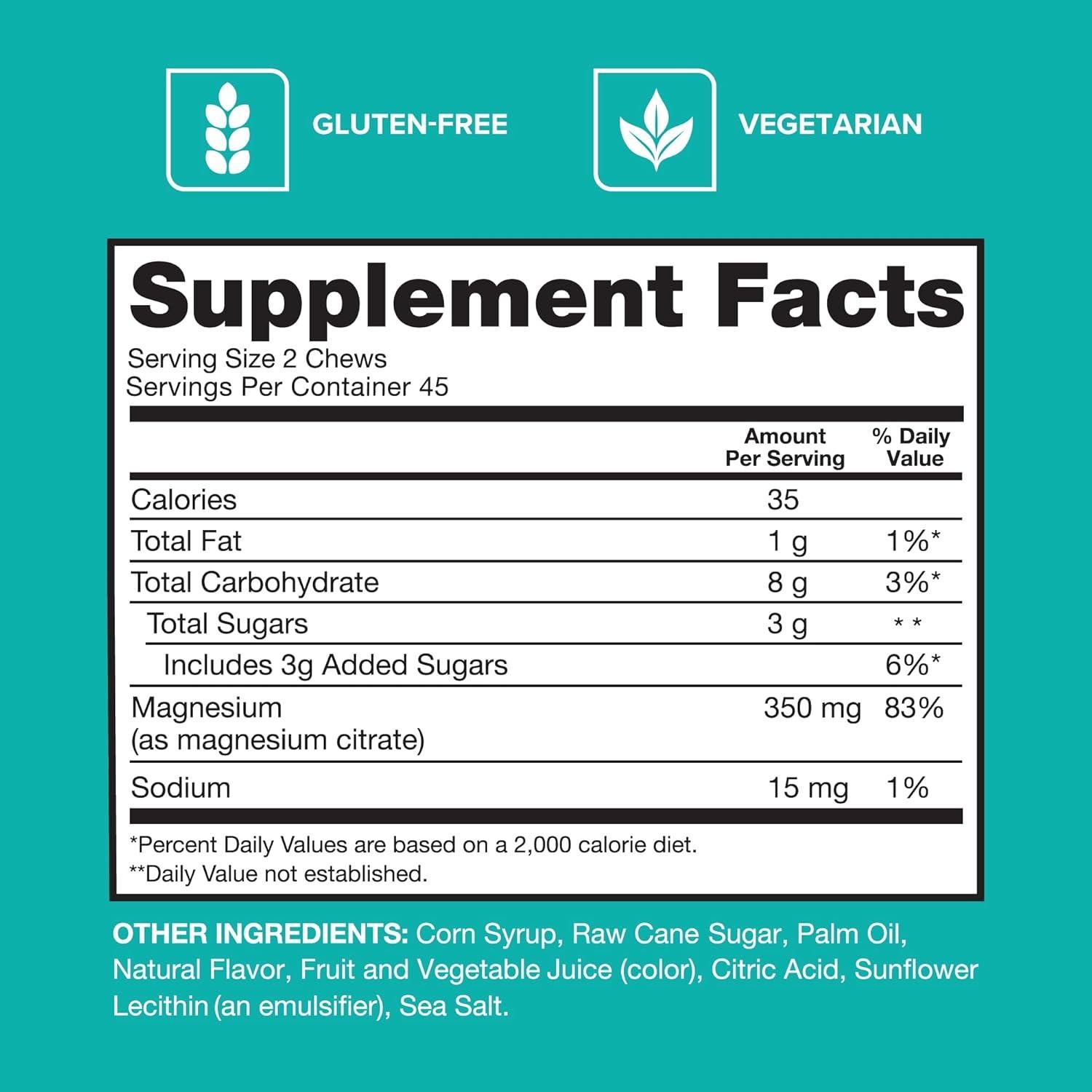 Suplemento de Magnesio Qunol Gomas Blandas 350mg 90 Unidades