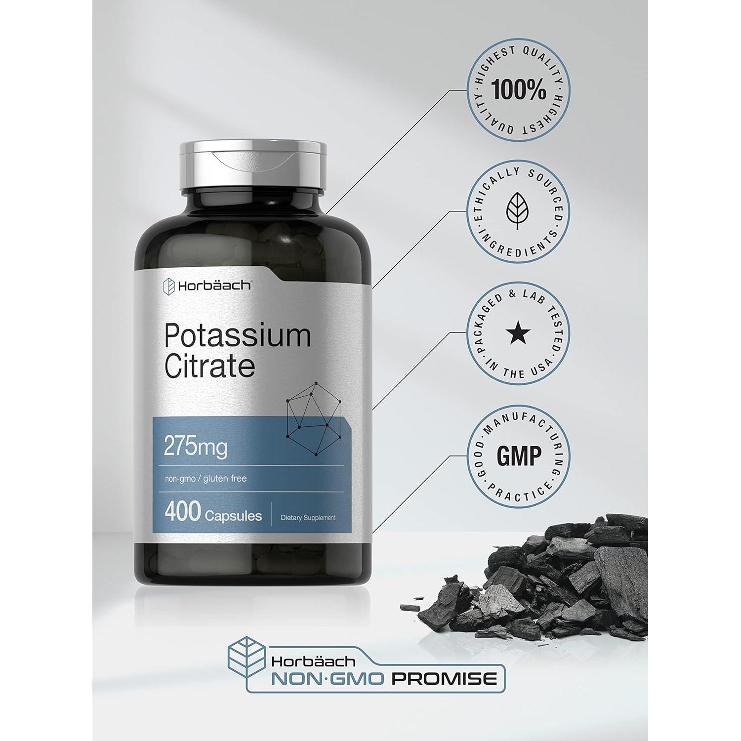 Suplemento Citrato de Potasio Horbaach 275 mg - 400 Cápsulas