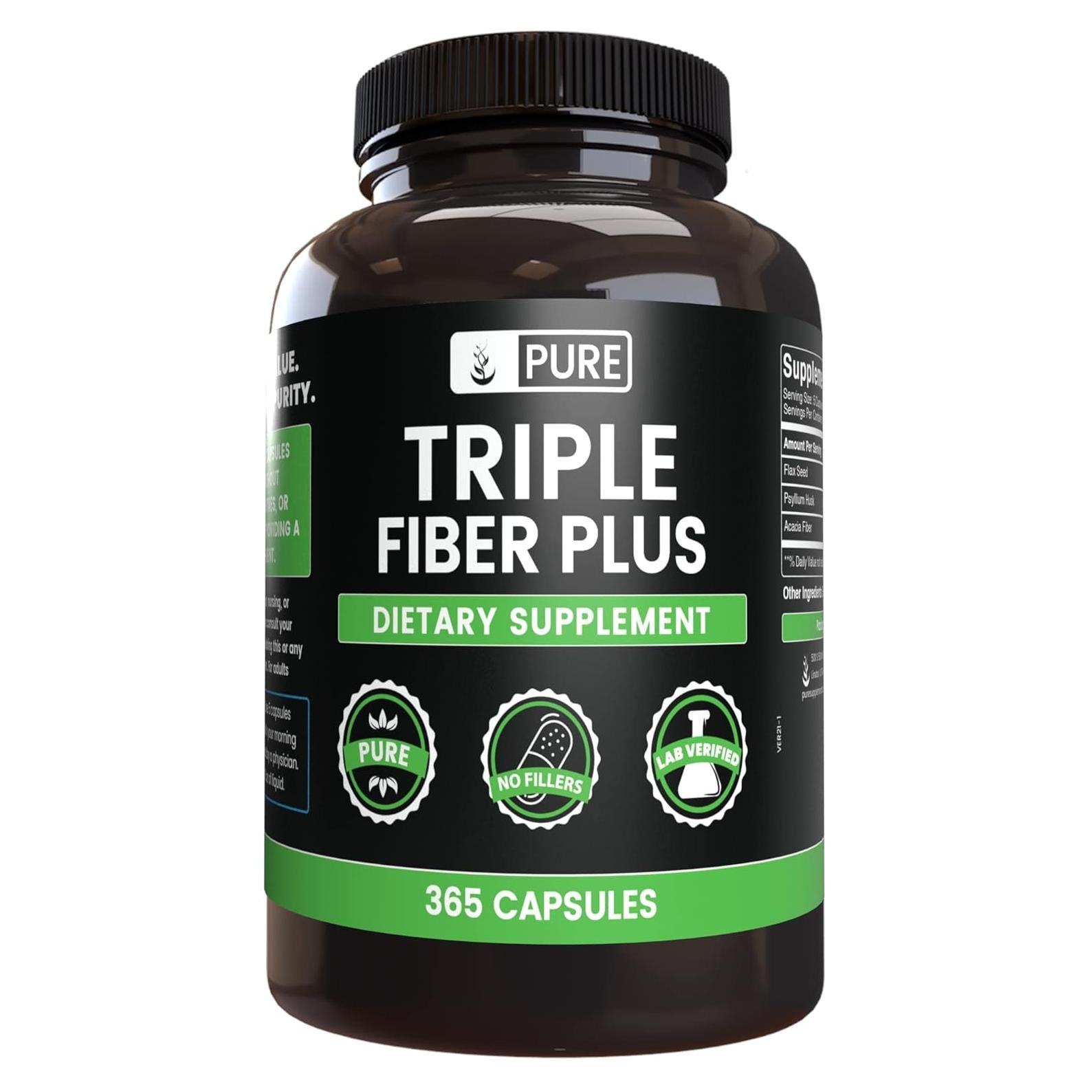 Suplemento de Triple Fibra 365 Cápsulas Puras Sin Rellenos