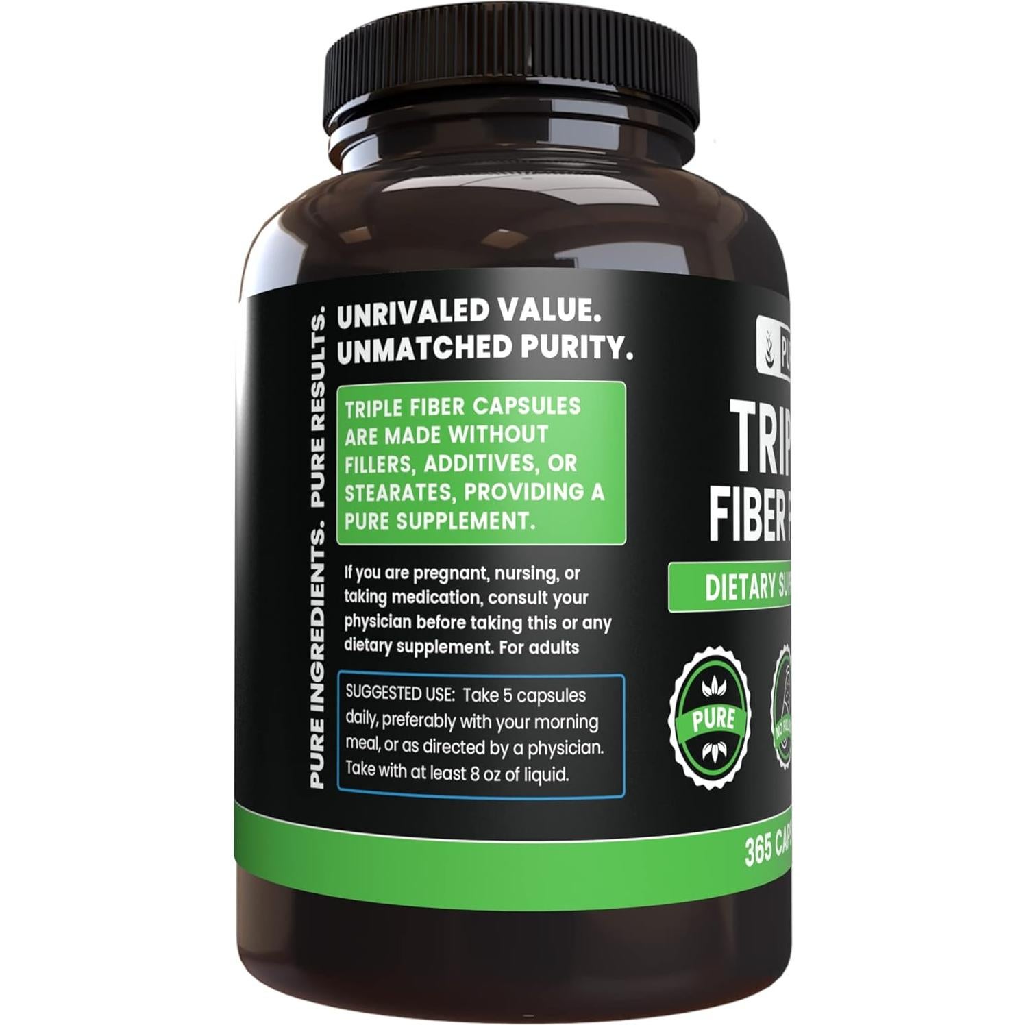 Suplemento de Triple Fibra 365 Cápsulas Puras Sin Rellenos