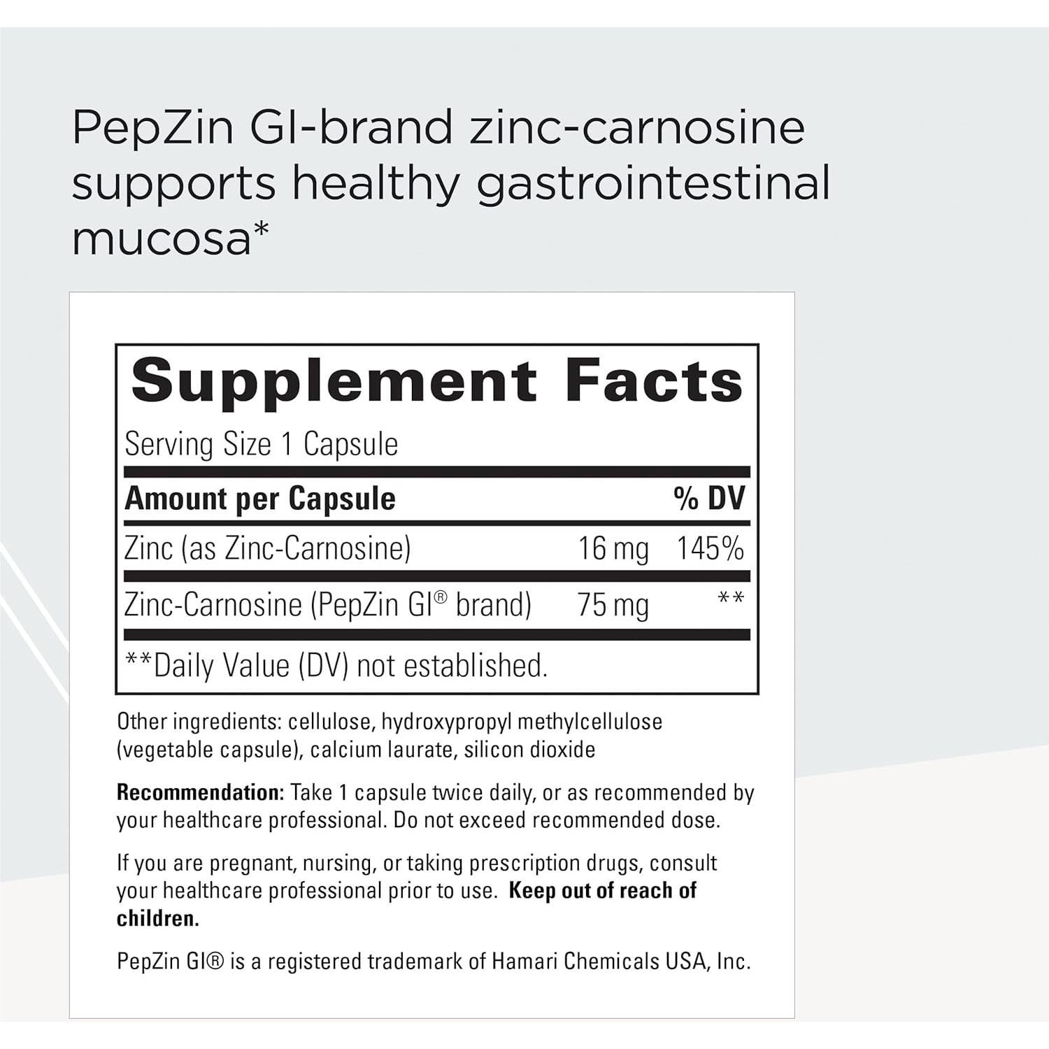 Suplemento Zinc-Carnosina Integrative Therapeutics 60 Cápsulas