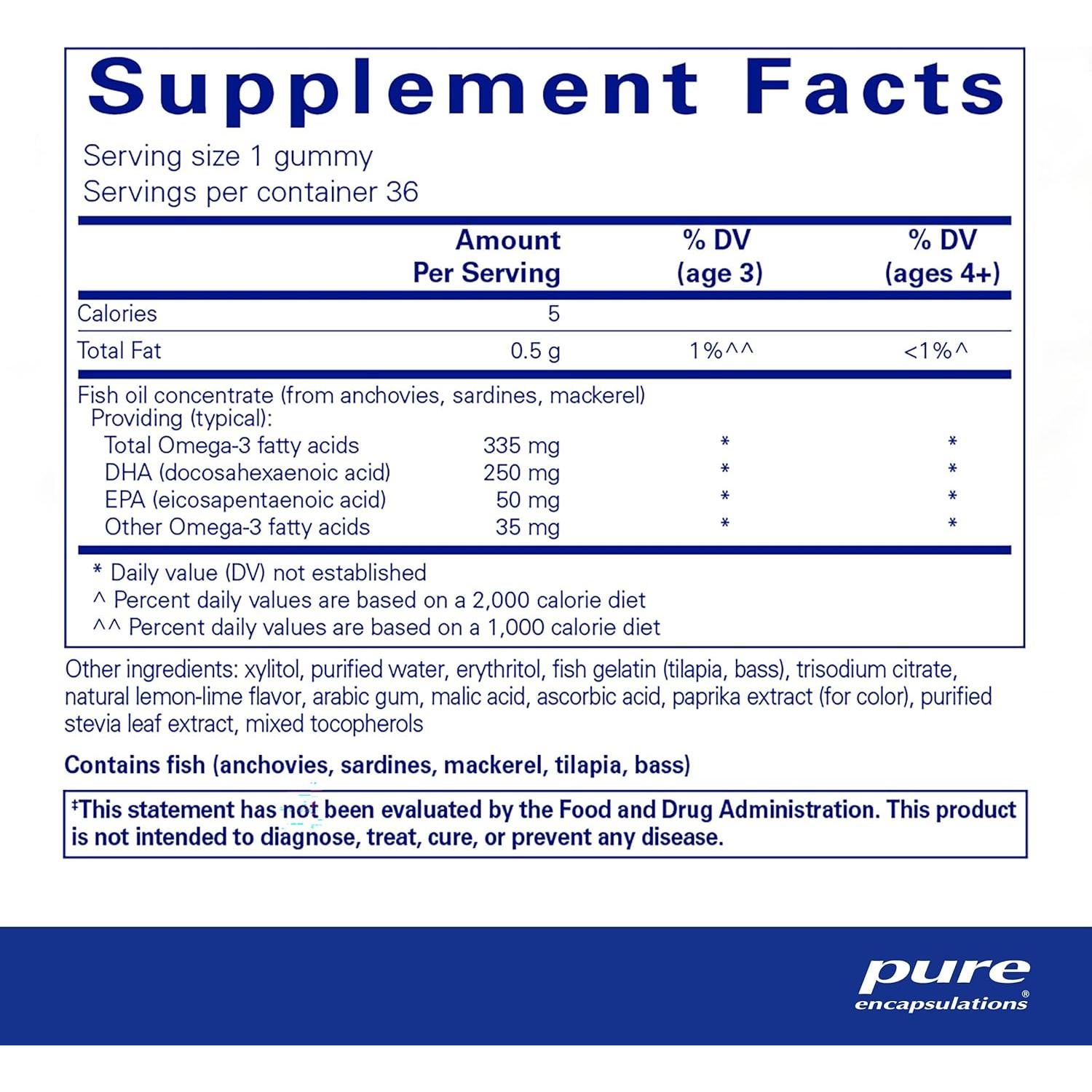 Gomitas Pure Encapsulations EPA/DHA 36 unidades Sabor Limón-Lima
