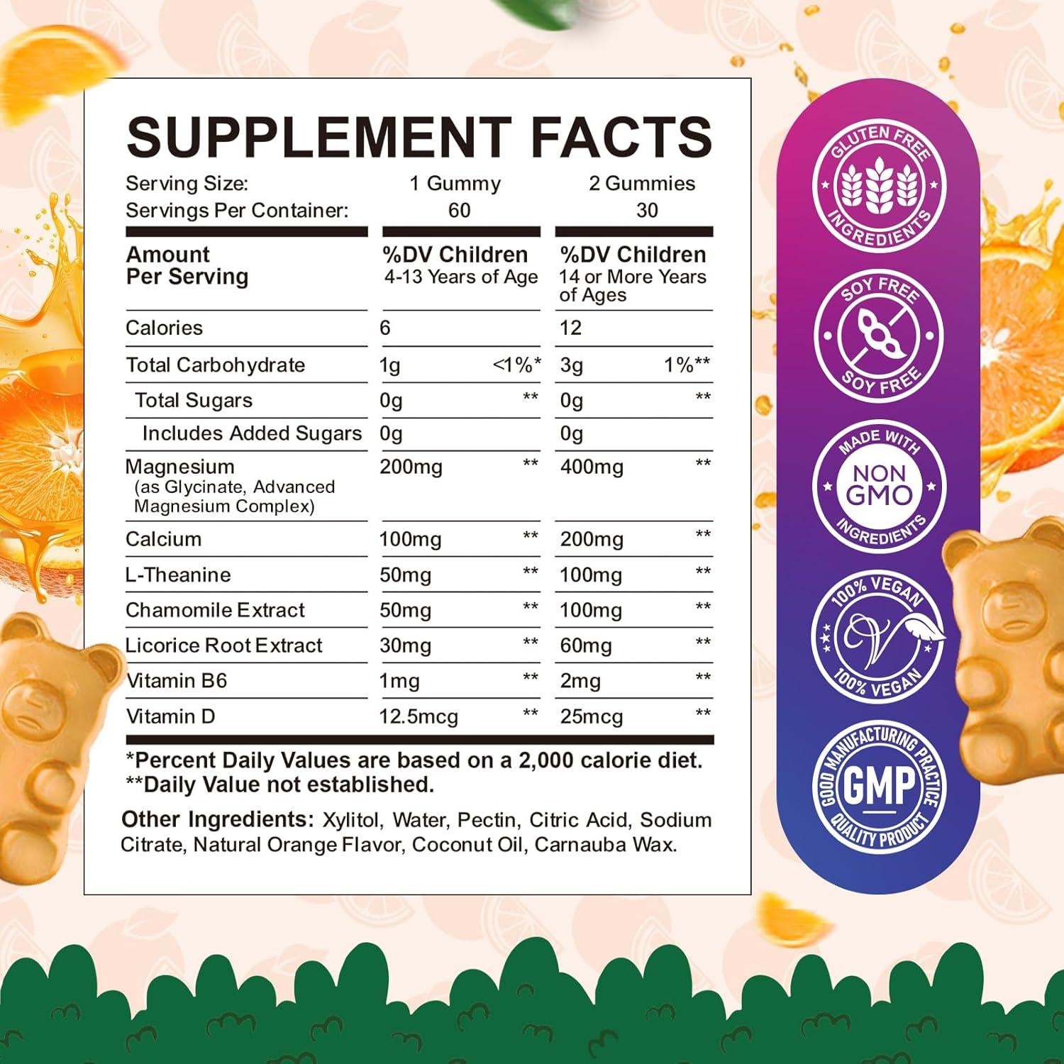 Gomitas de Magnesio Calm ReviNutra 60ct Sin Azúcar Naranja