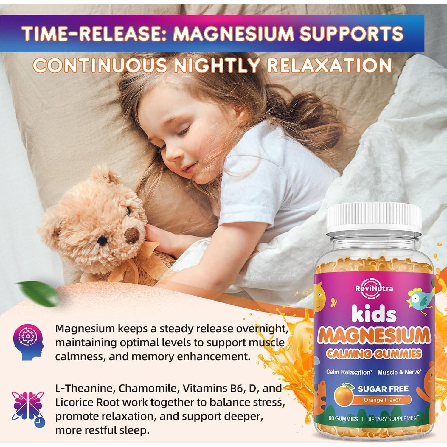 Gomitas de Magnesio Calm ReviNutra 60ct Sin Azúcar Naranja