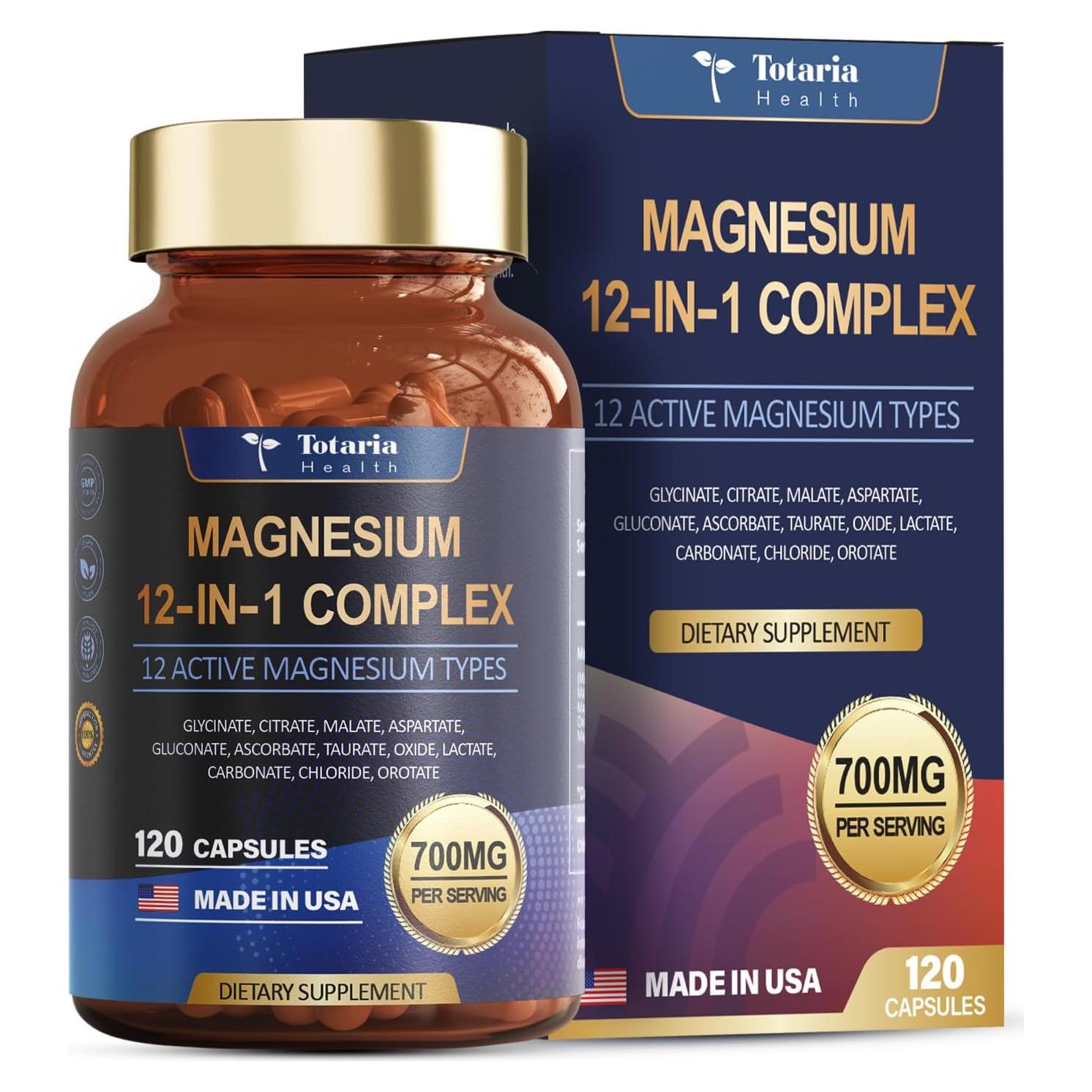 Complejo de Magnesio 700mg Totaria 12 en 1 Vegano 120 Cápsulas