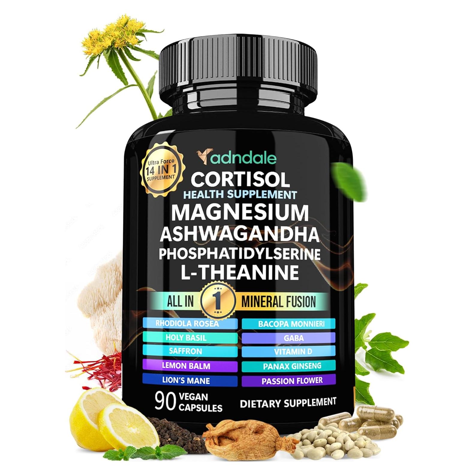 Suplemento de Cortisol Adndale 14 en 1 con Ashwagandha 90 Cápsulas