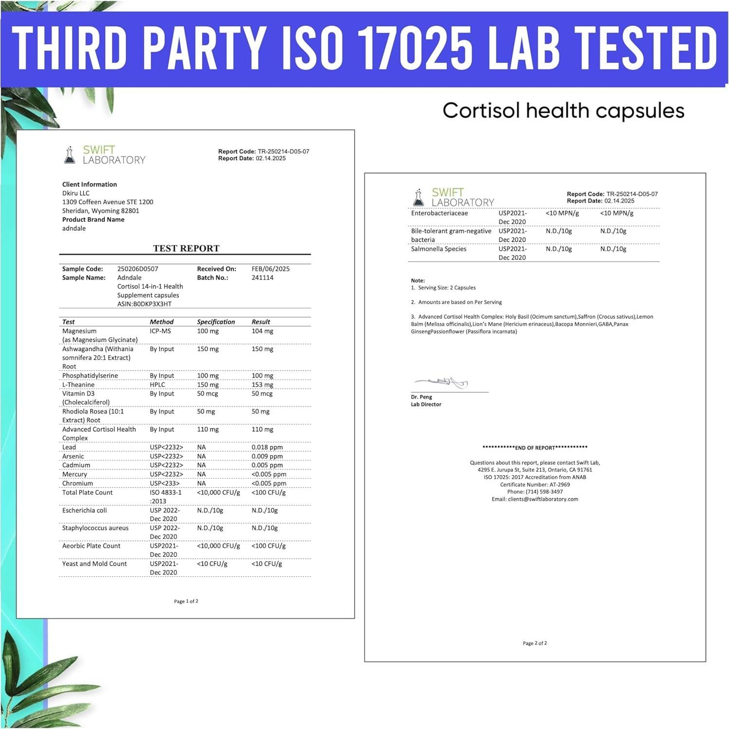 Suplemento de Cortisol Adndale 14 en 1 con Ashwagandha 90 Cápsulas