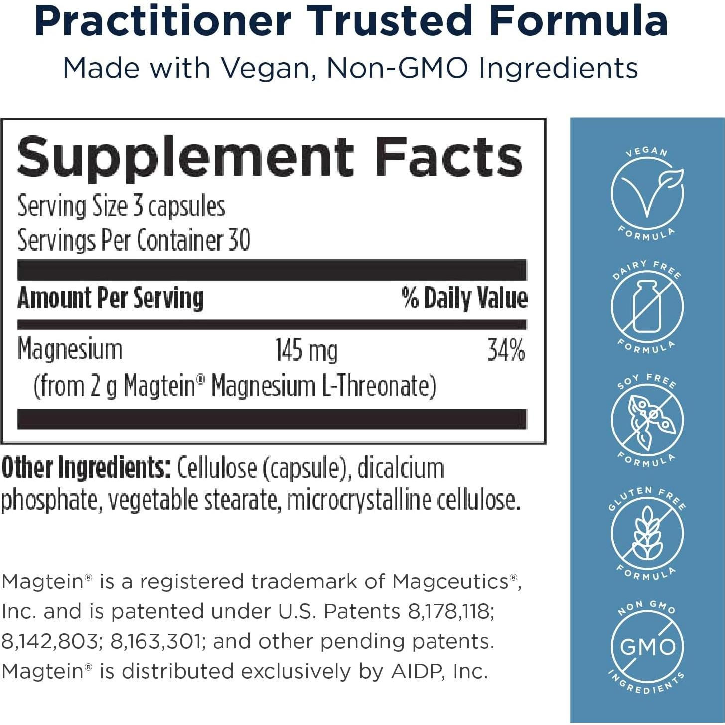 Suplemento de Magnesio L-Treonato Designs for Health 90 Cápsulas Veganas