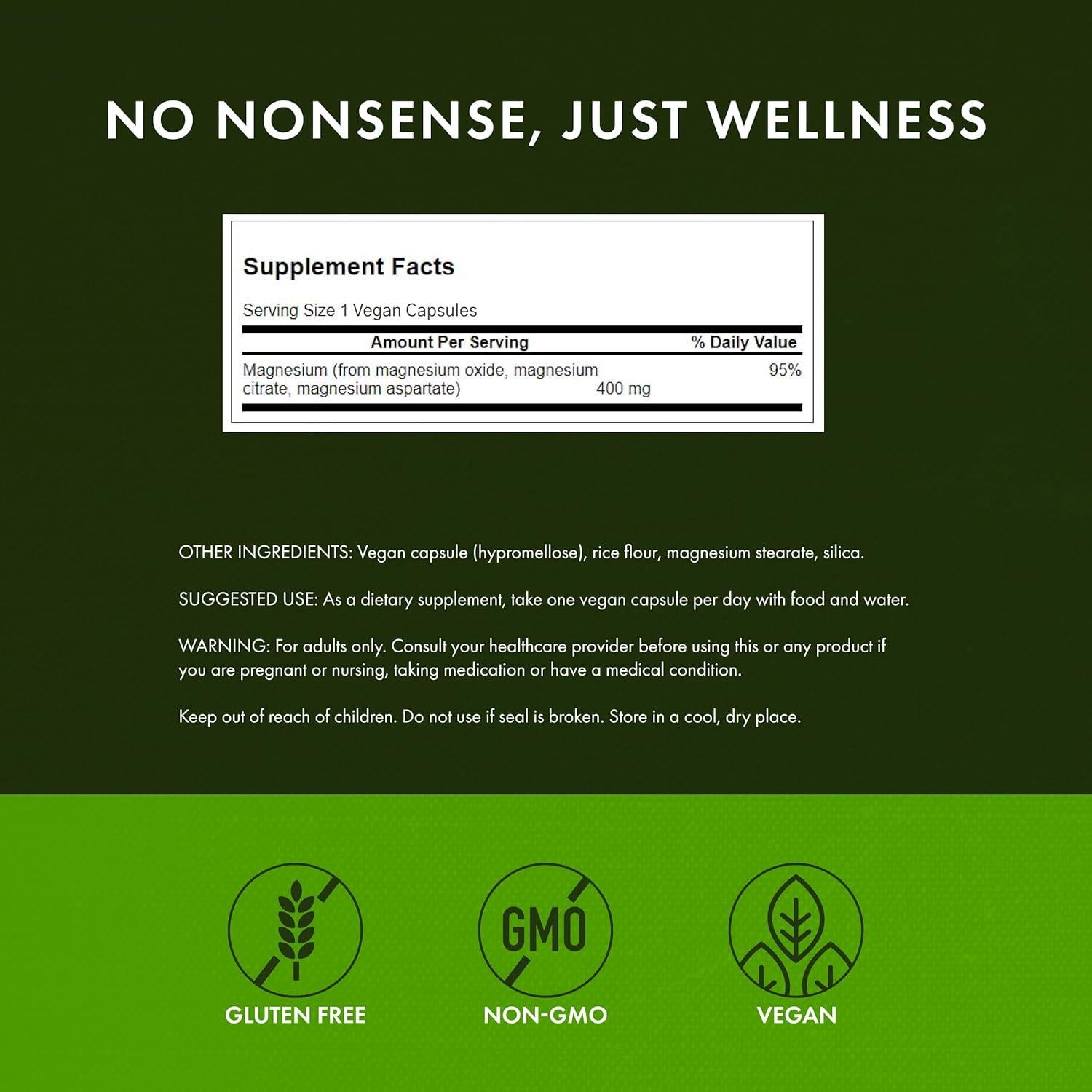 Complejo de Magnesio Triple Swanson - 100 Cápsulas 400mg