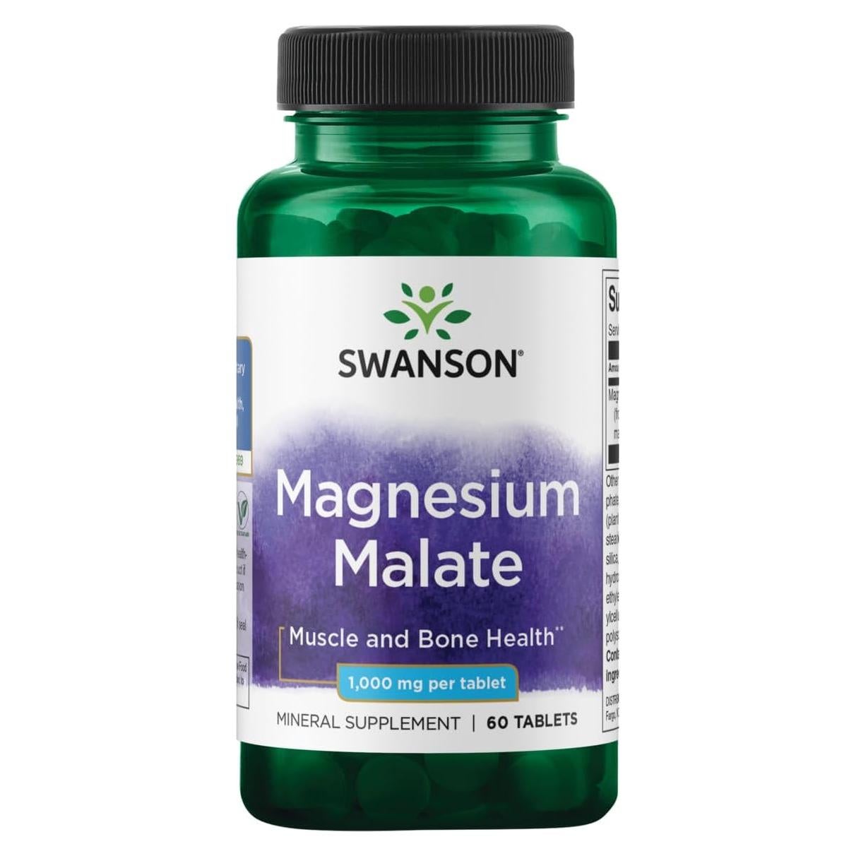 Suplemento de Magnesio Malato Swanson 1000 mg 60 Tabletas