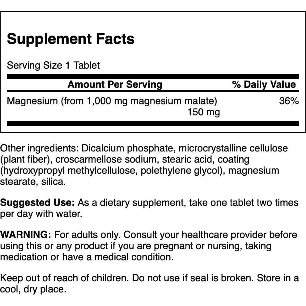 Suplemento de Magnesio Malato Swanson 1000 mg 60 Tabletas